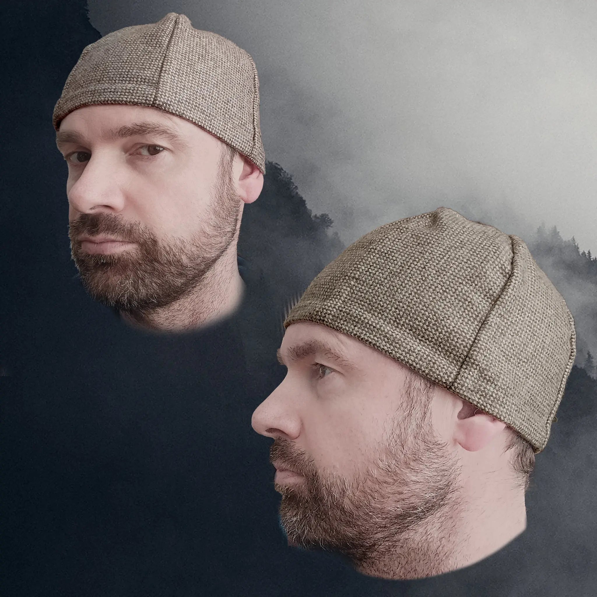 6 Panel Wool Viking Hat from Birka - Grey & Natural - Medium Small