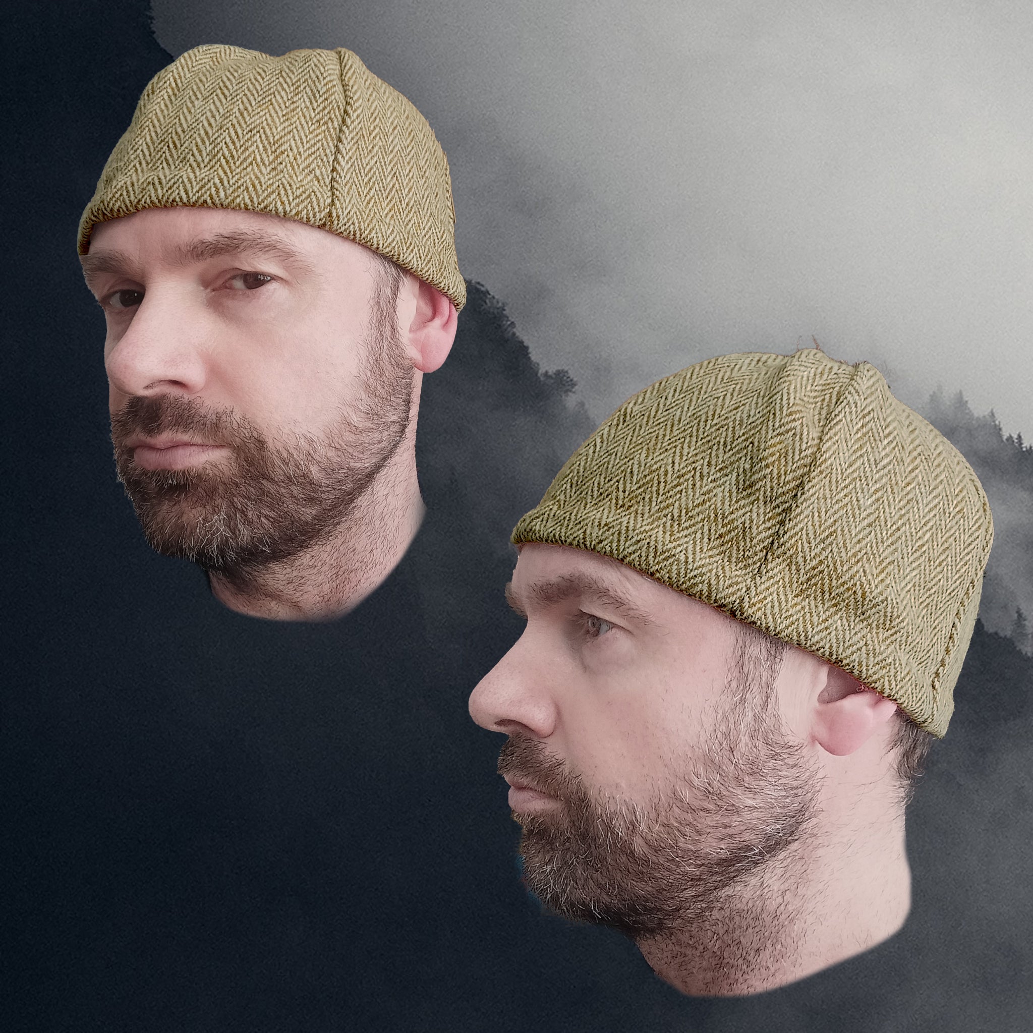 6 Panel Wool Viking Hat from Birka - Light Green & Natural - Medium