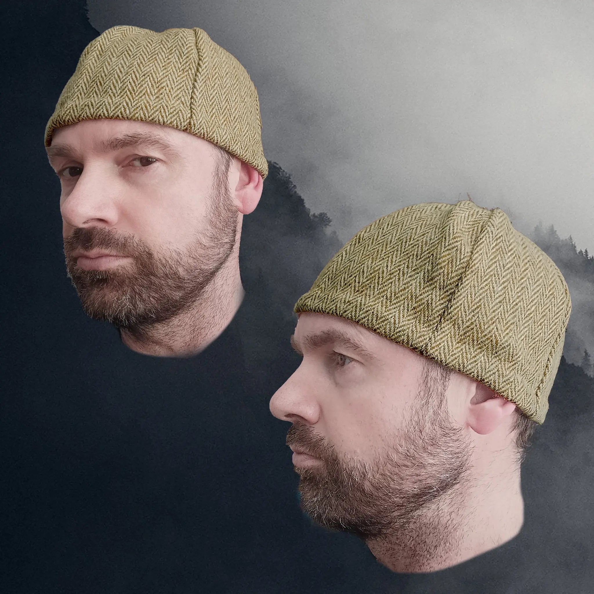 6 Panel Wool Viking Hat from Birka - Light Green & Natural - Medium