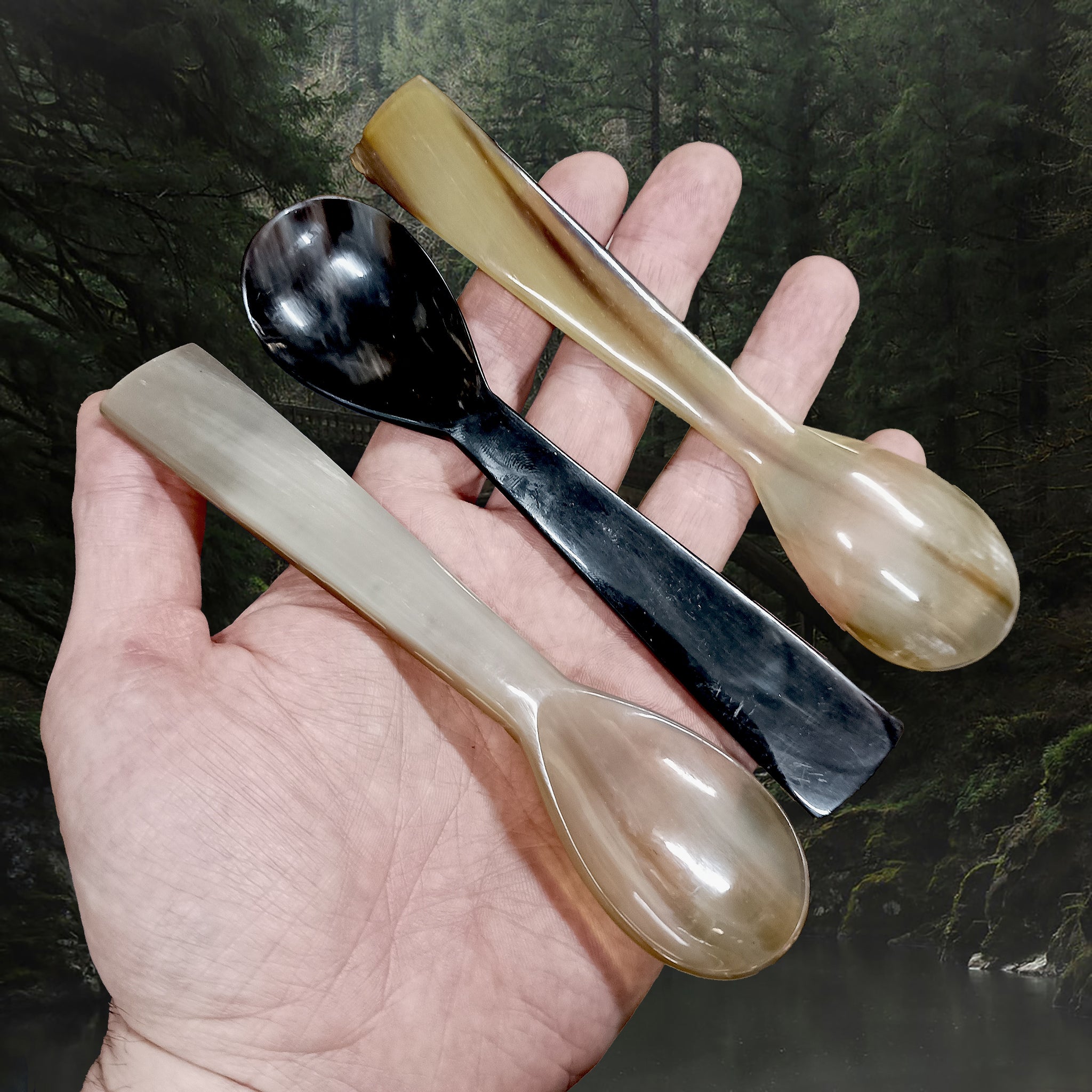 Small Horn Porridge Spoons on Hand