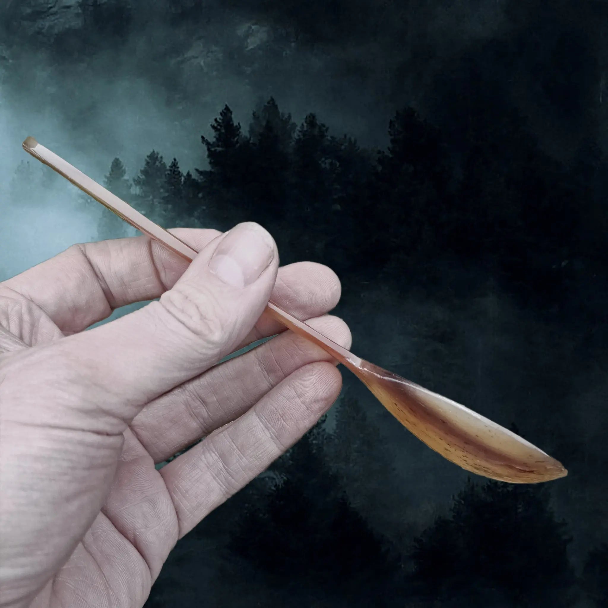 Reenactment Quality Handmade Large Cow Horn Porridge Spoon for Viking / Medieval Feasting in Hand - Side View