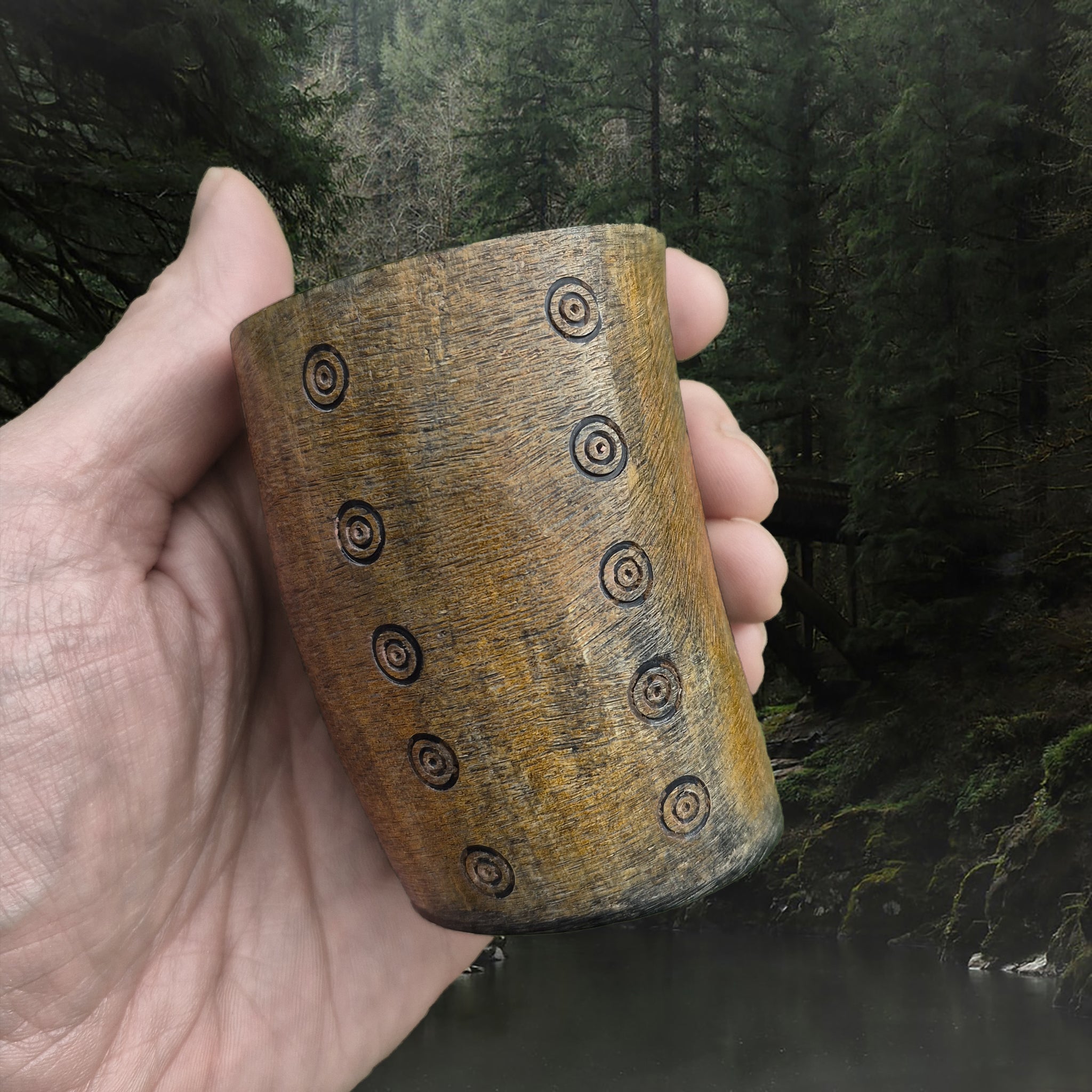 Handmade Replica Viking Age Horn Dice Cup from Vimose, Denmark in Hand