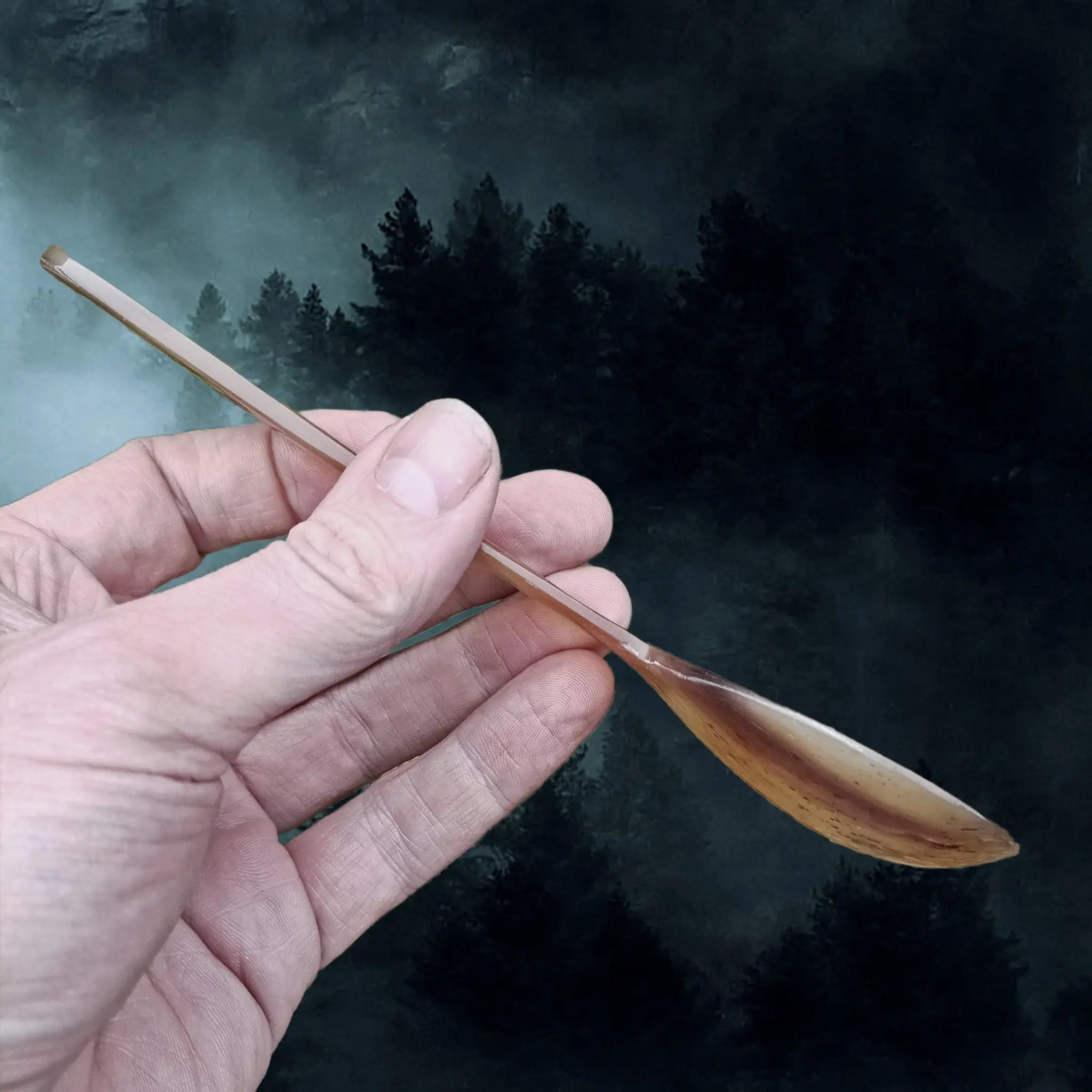 Large horn spoon for Viking / Medieval feasting in Hand - Side View
