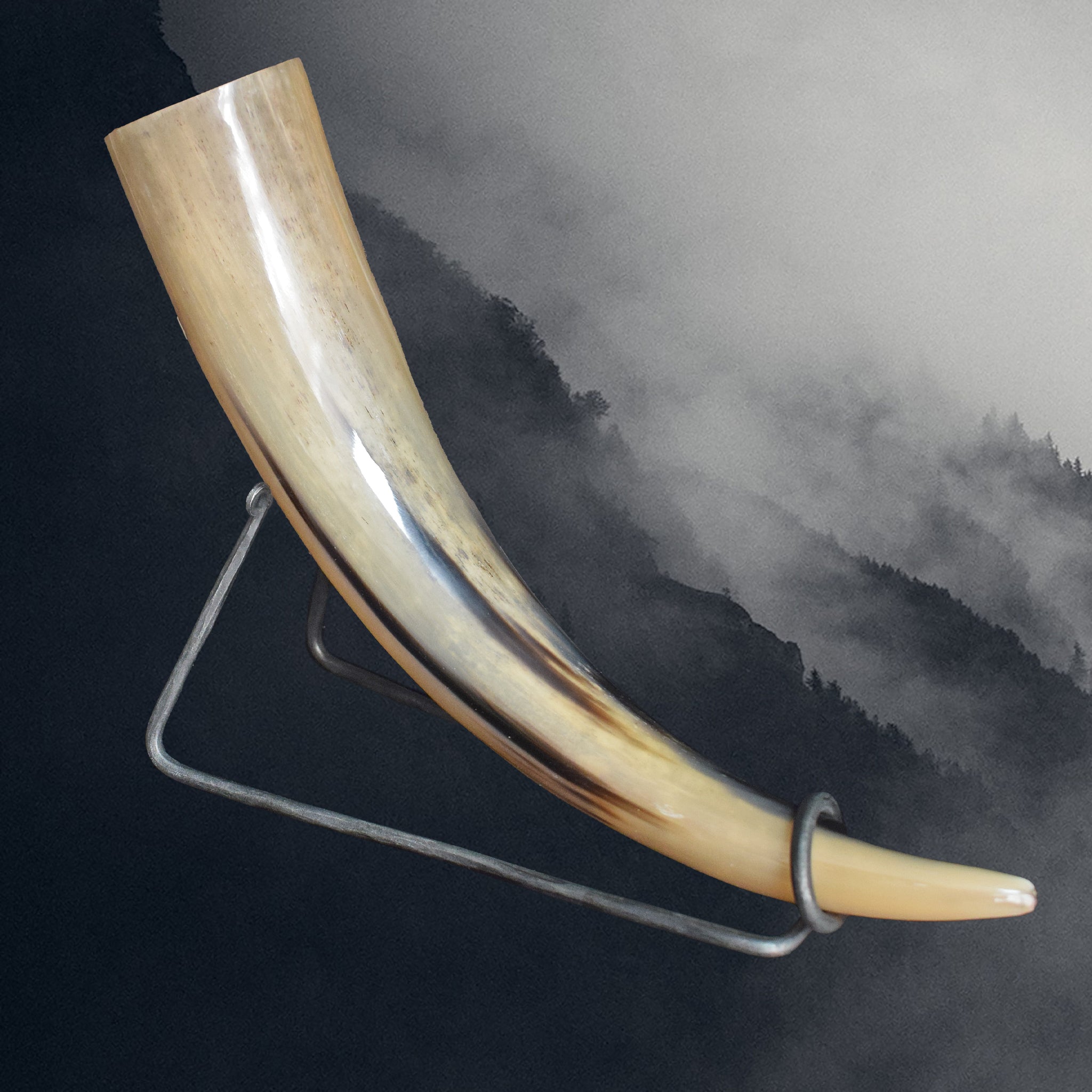 Hand-Forged Iron Horn Stand for Small Viking Drinking Horns with Drinking Horn