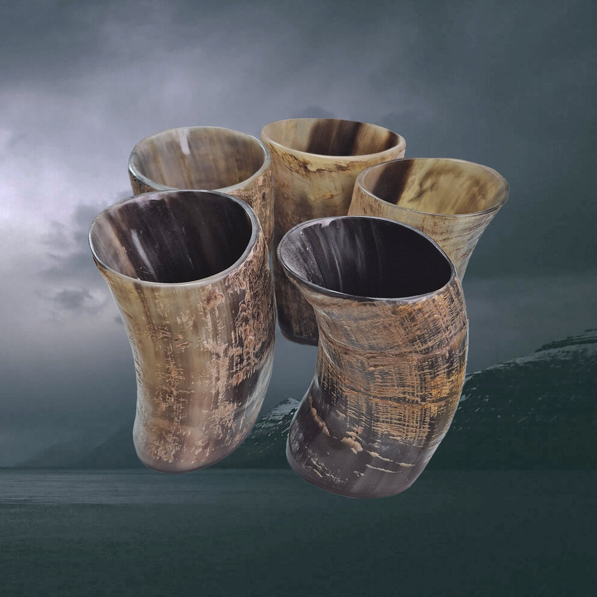 Handmade Rustic Horn Mead / Wine / Beer Cup Replica with Resin Base Examples - Above Angle View