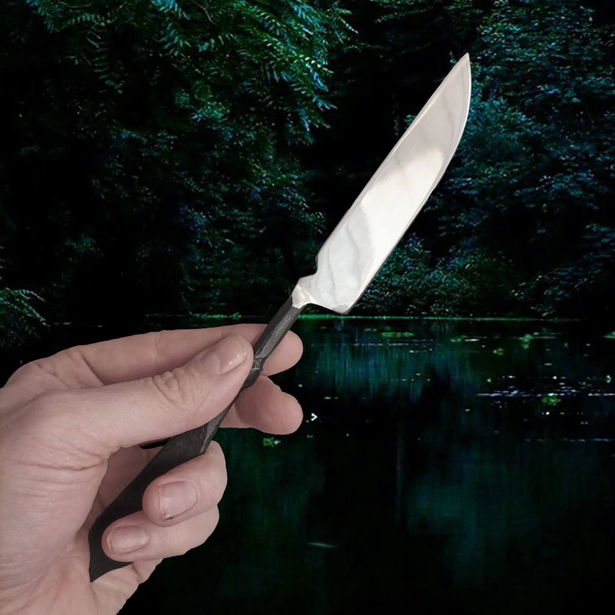 Hand-Forged Steel Medieval Eating Knife with Polished Head in Hand