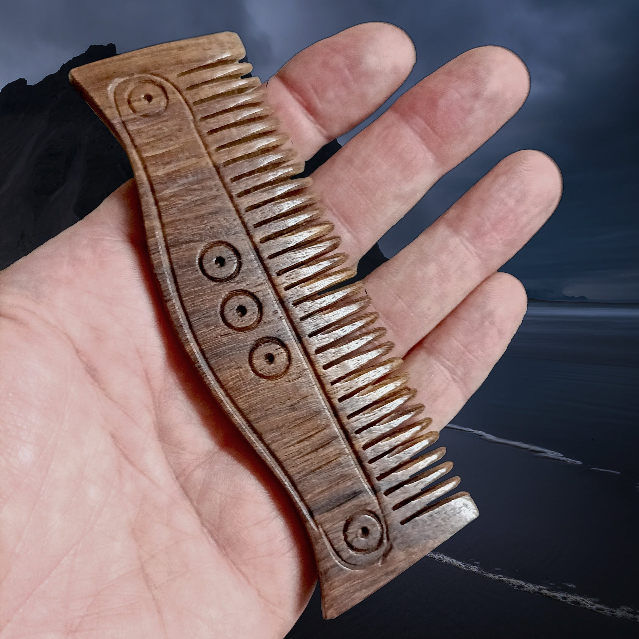 Decorated Wood Viking Comb in Hand - New Design