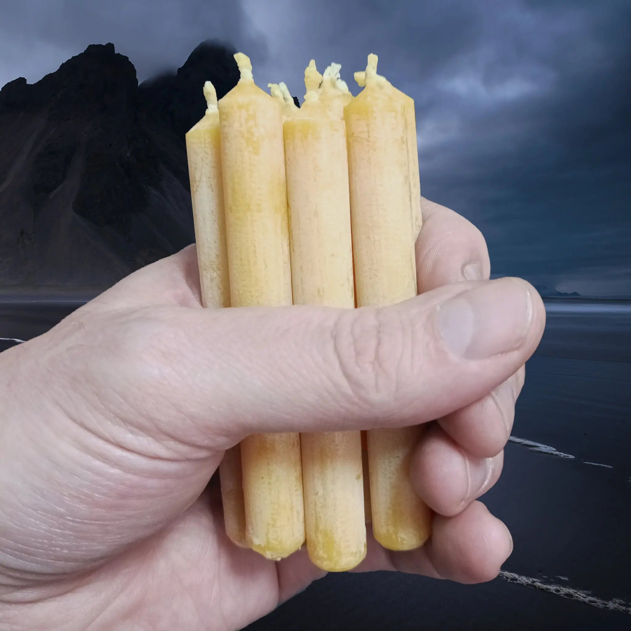 Small Handmade 100% Natural Beeswax Candles, Bunched in Hand