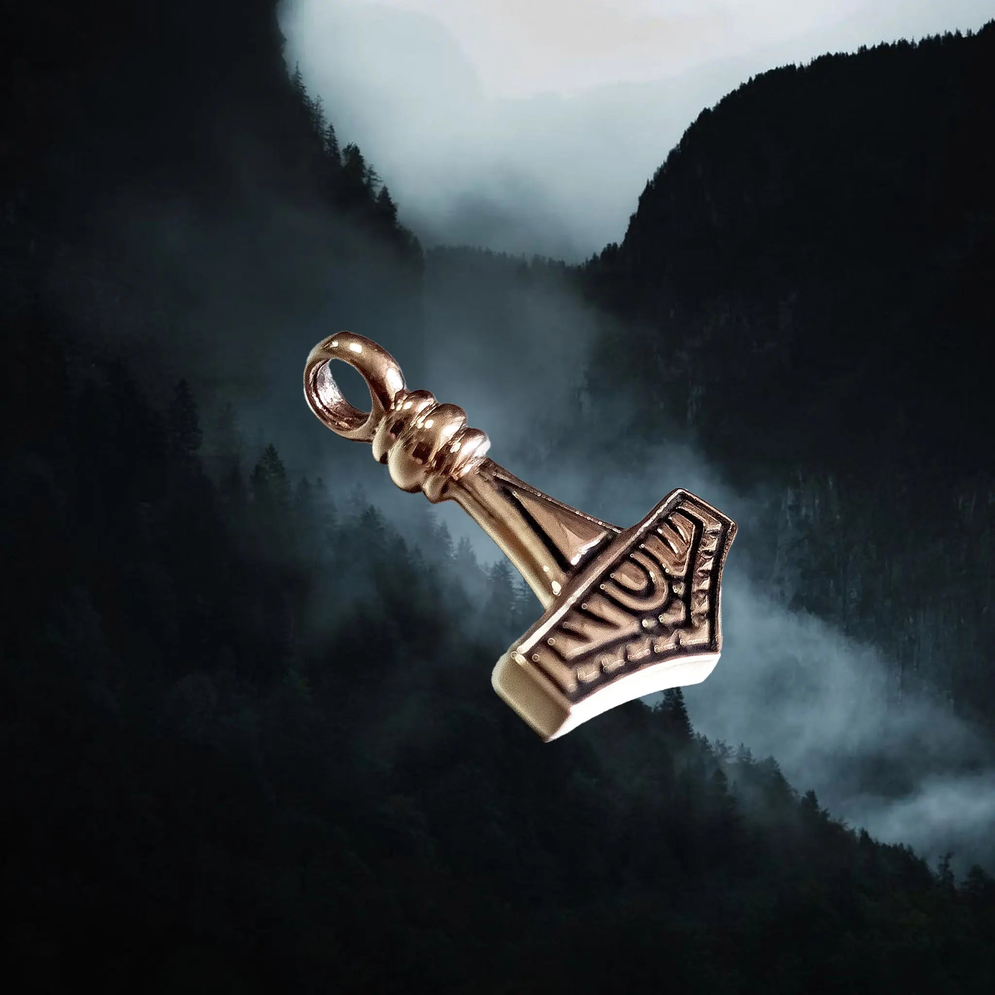 Small Replica Bronze Viking Thor's Hammer Pendant from the Island of Gotland, Sweden - Side Angle View