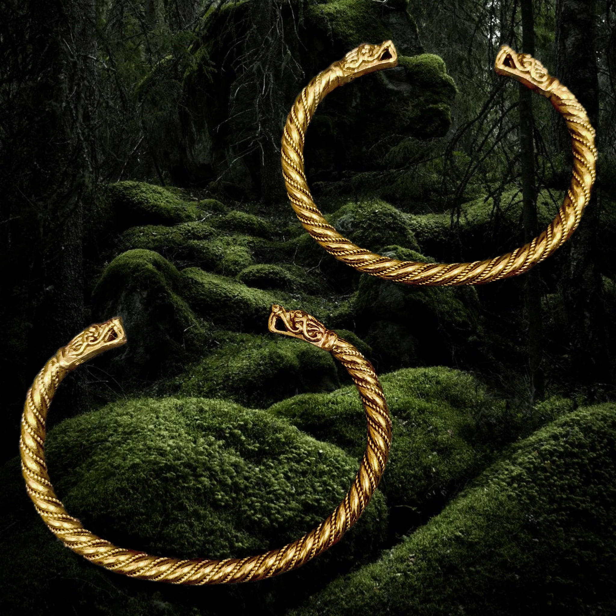 Handmade Twisted Bronze Bracelets With Gotlandic Dragon Heads