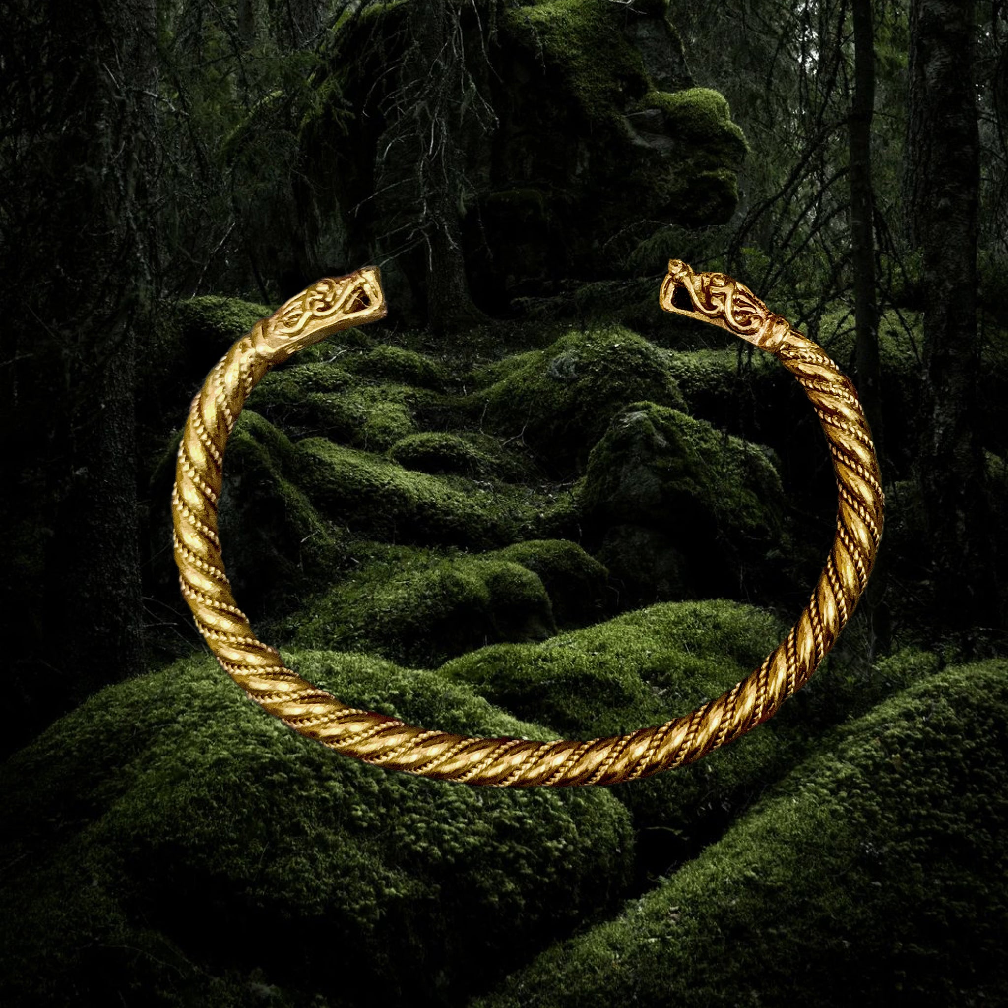 Handmade Twisted Bronze Bracelet With Gotlandic Dragon Heads - Medium Size