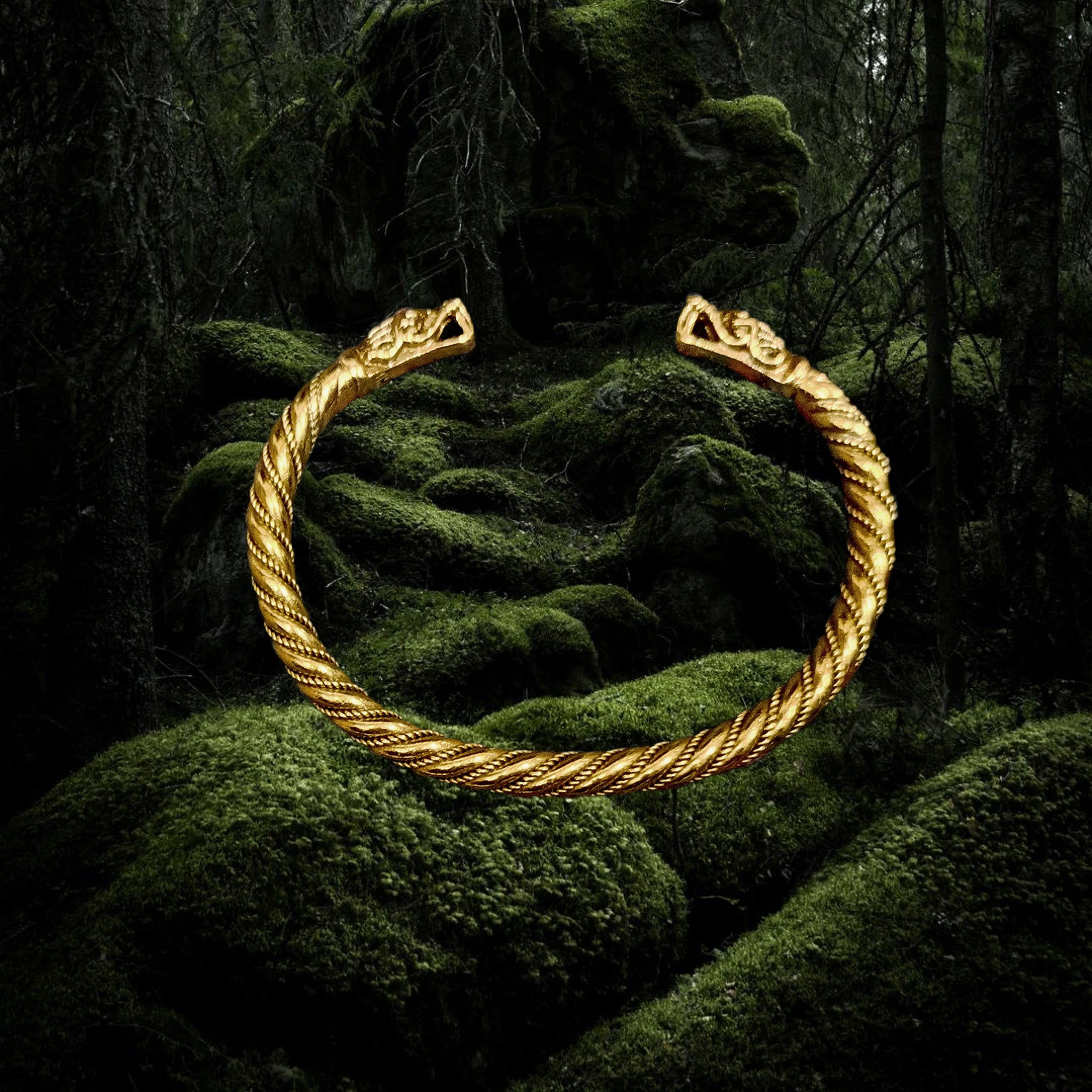 Handmade Twisted Bronze Bracelet With Gotlandic Dragon Heads - Small Size