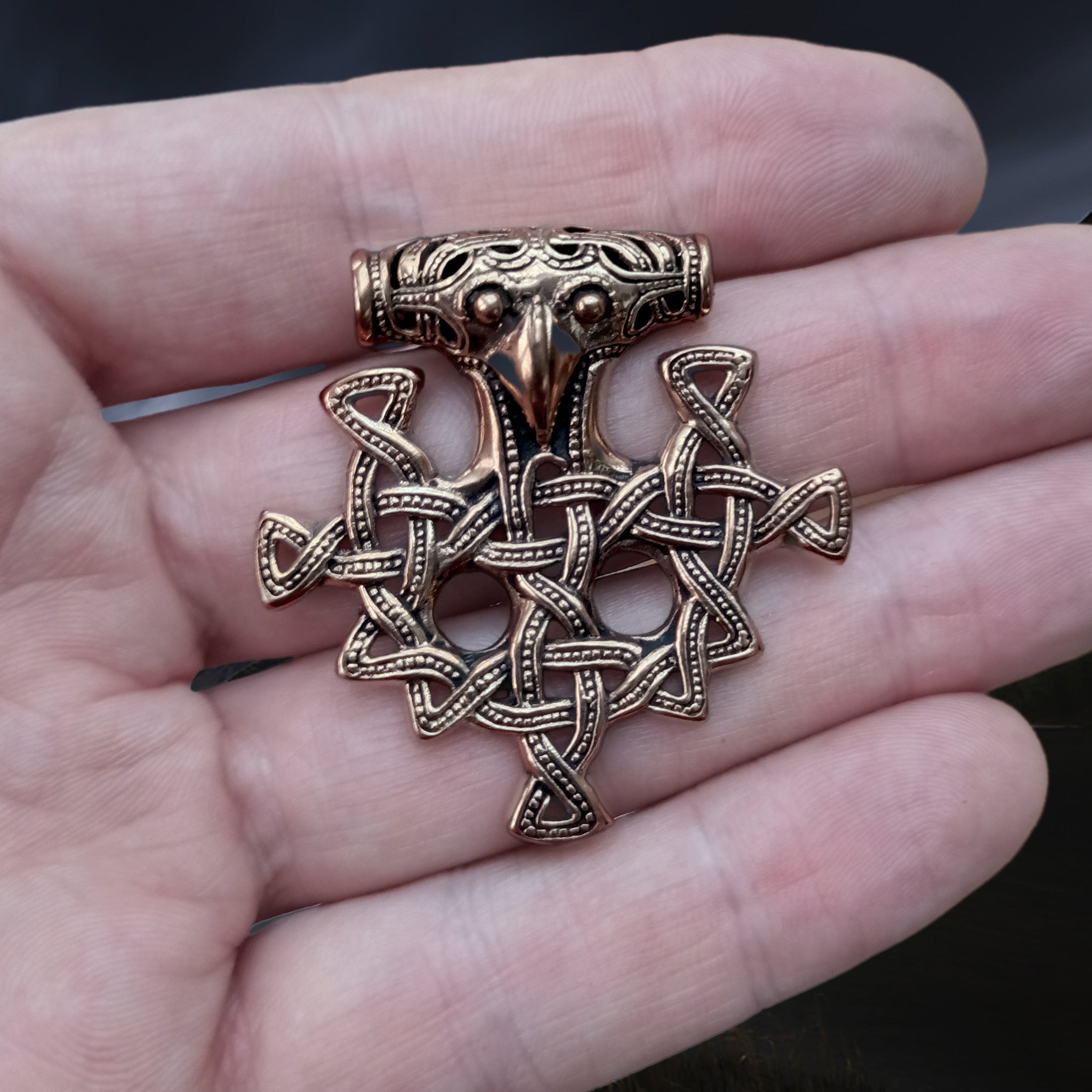 Bronze Hiddensee Replica Thors Hammer Viking Pendant on Hand