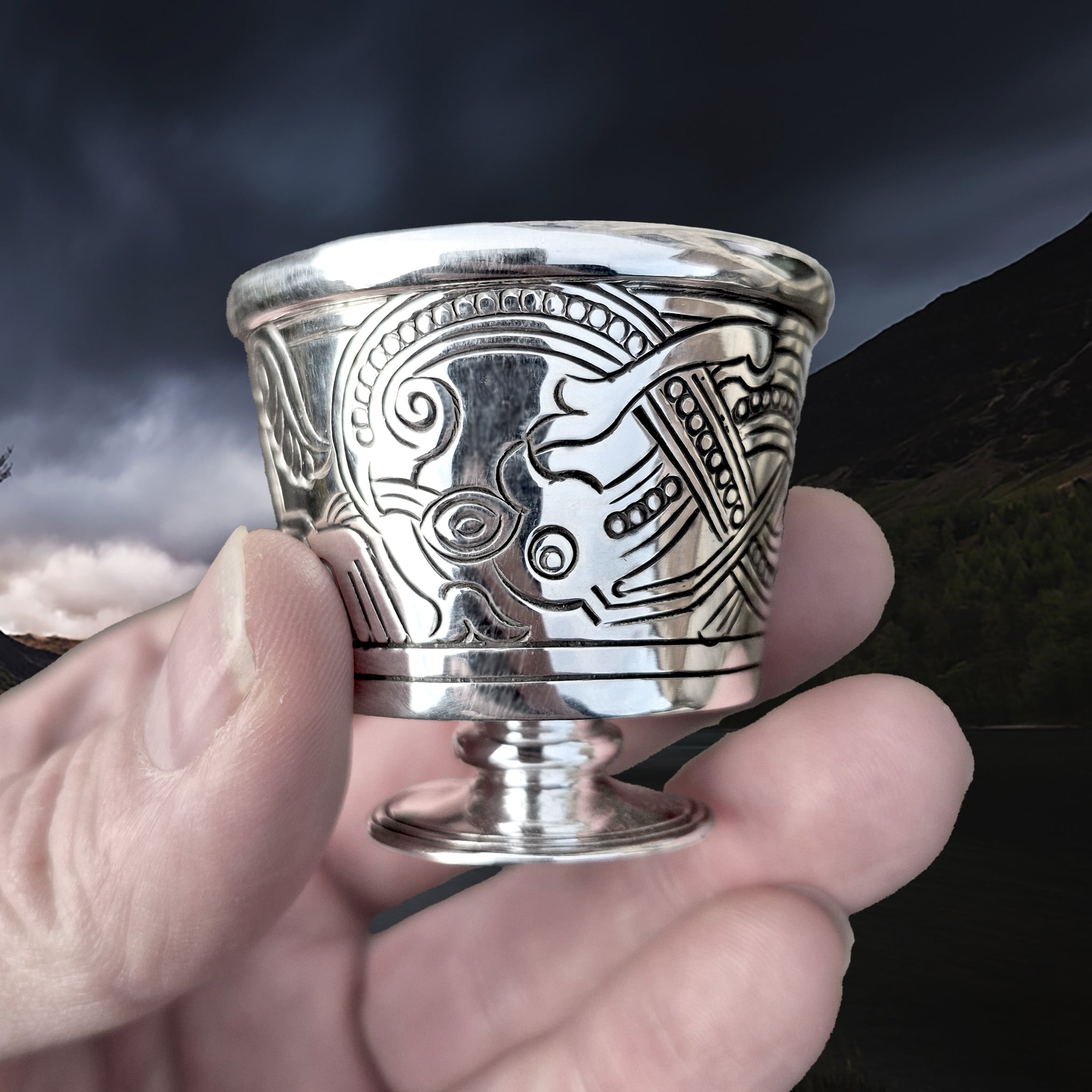 Solid Silver Handmade Jelling Cup Viking Replica with Gold Plated Interior in Fingers