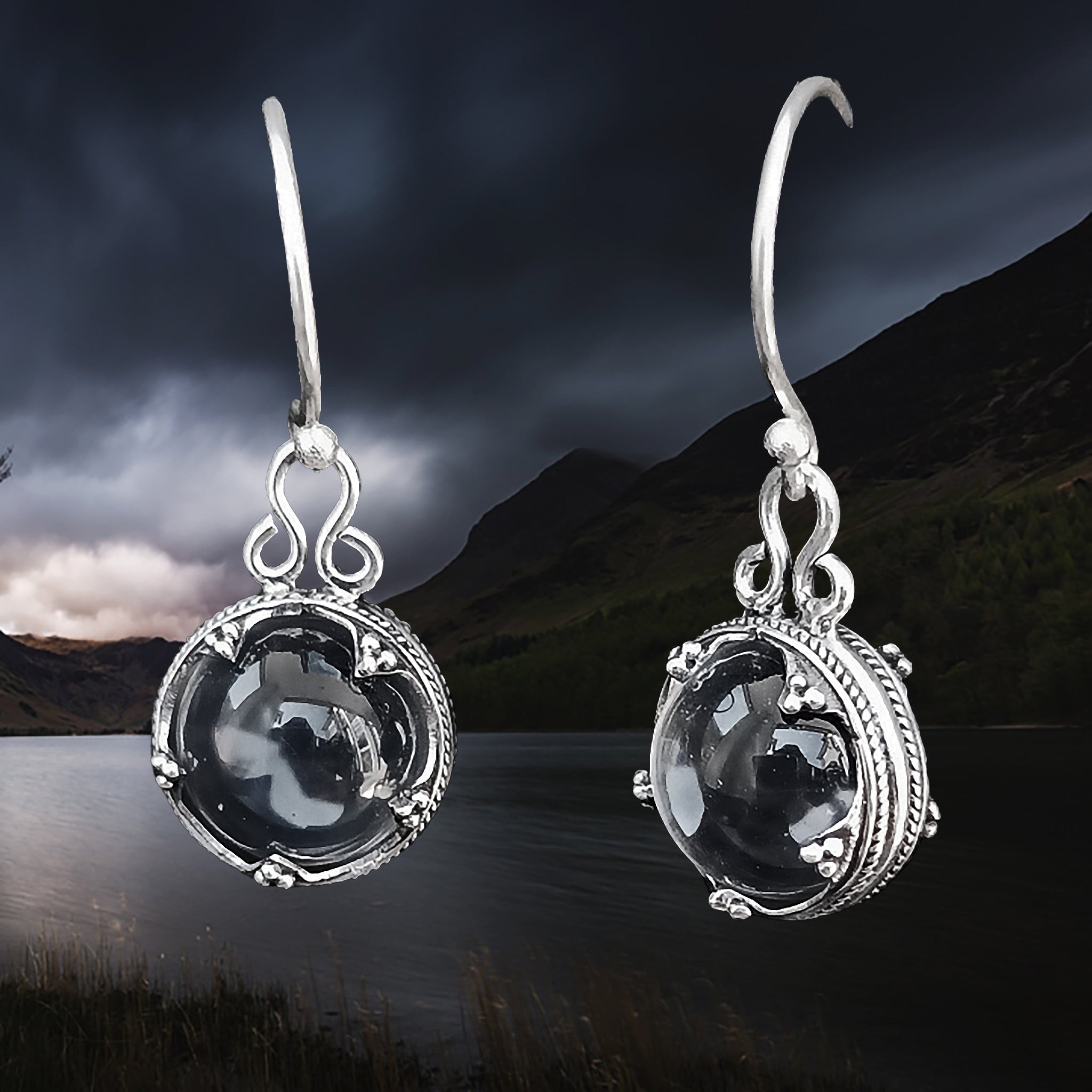 Silver Gotland Crystal Ball Earrings Pair