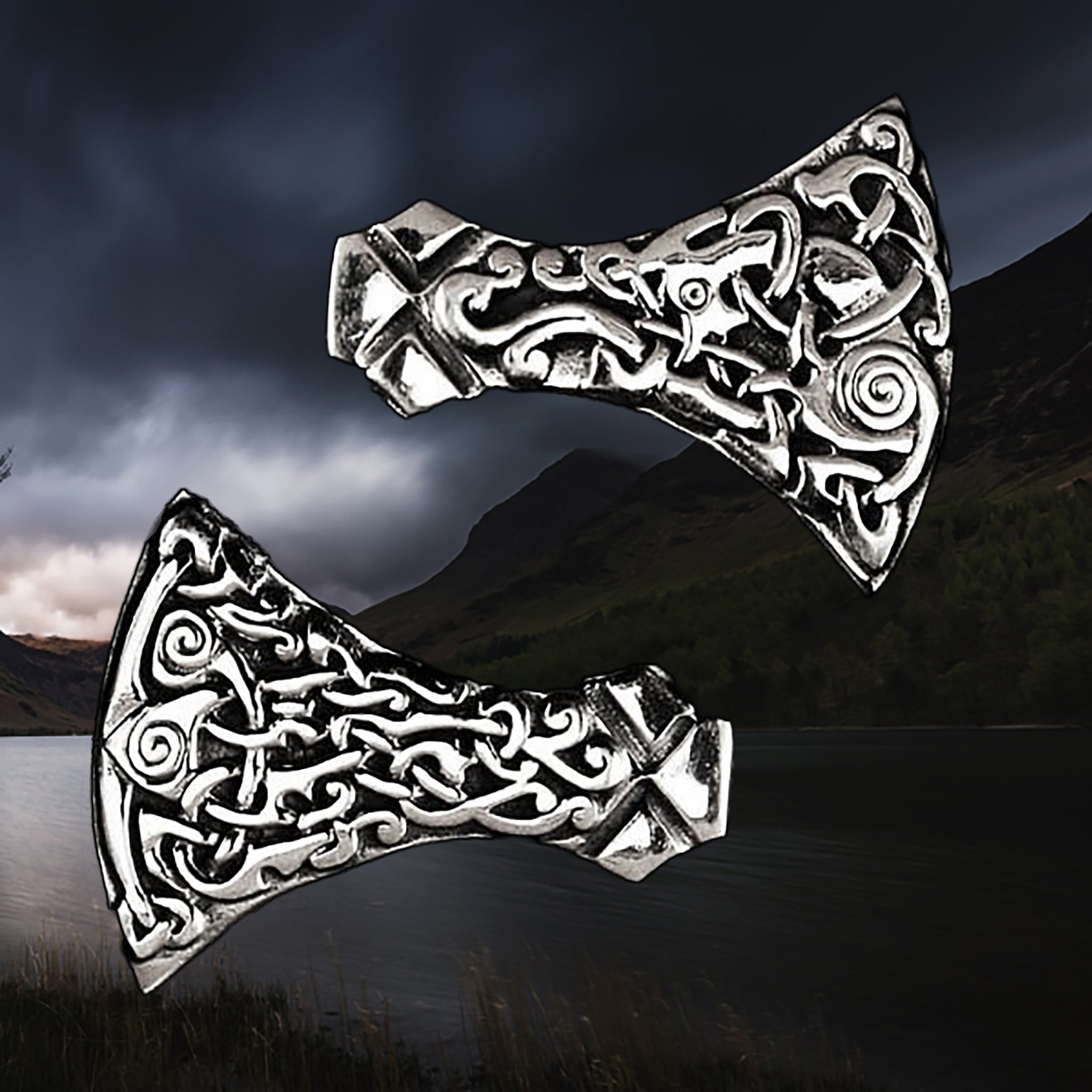 Silver Mammen Axe Head Viking Pendants - Front and Back View
