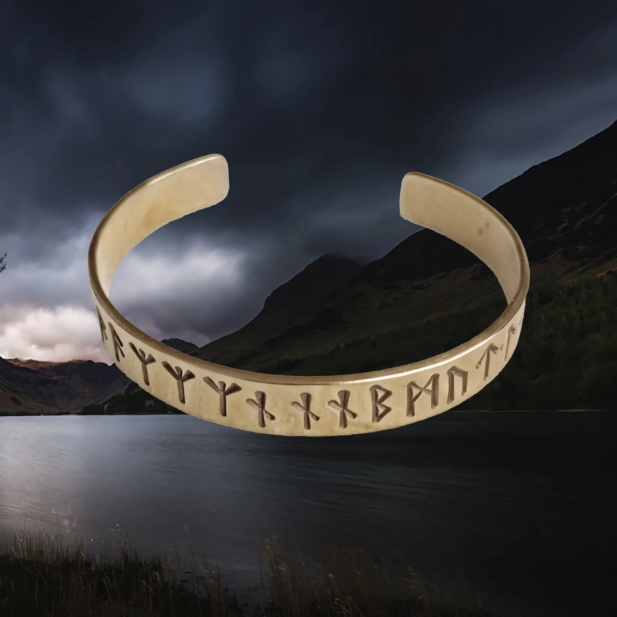 Runic Dark Age Bracelet in Solid Brass with Runic Inscription from Lindholm