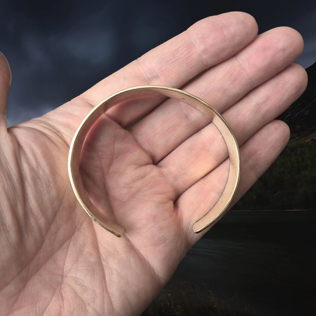 Brass Replica Viking Bracelet from Birka on Hand - Side View from The Viking Dragon