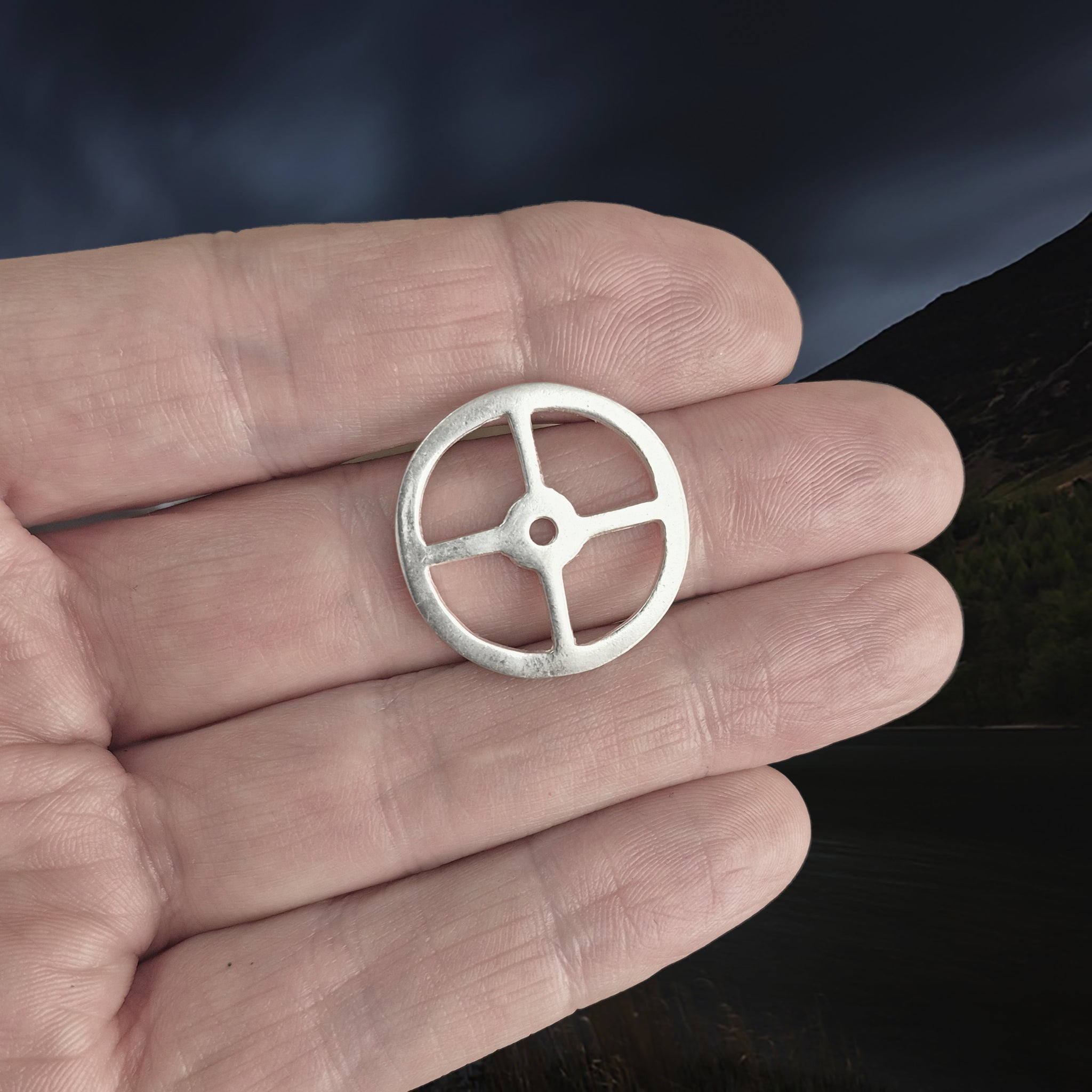 Handmade Replica Viking Sun Cross Odin Pendant in Sterling Silver on Hand