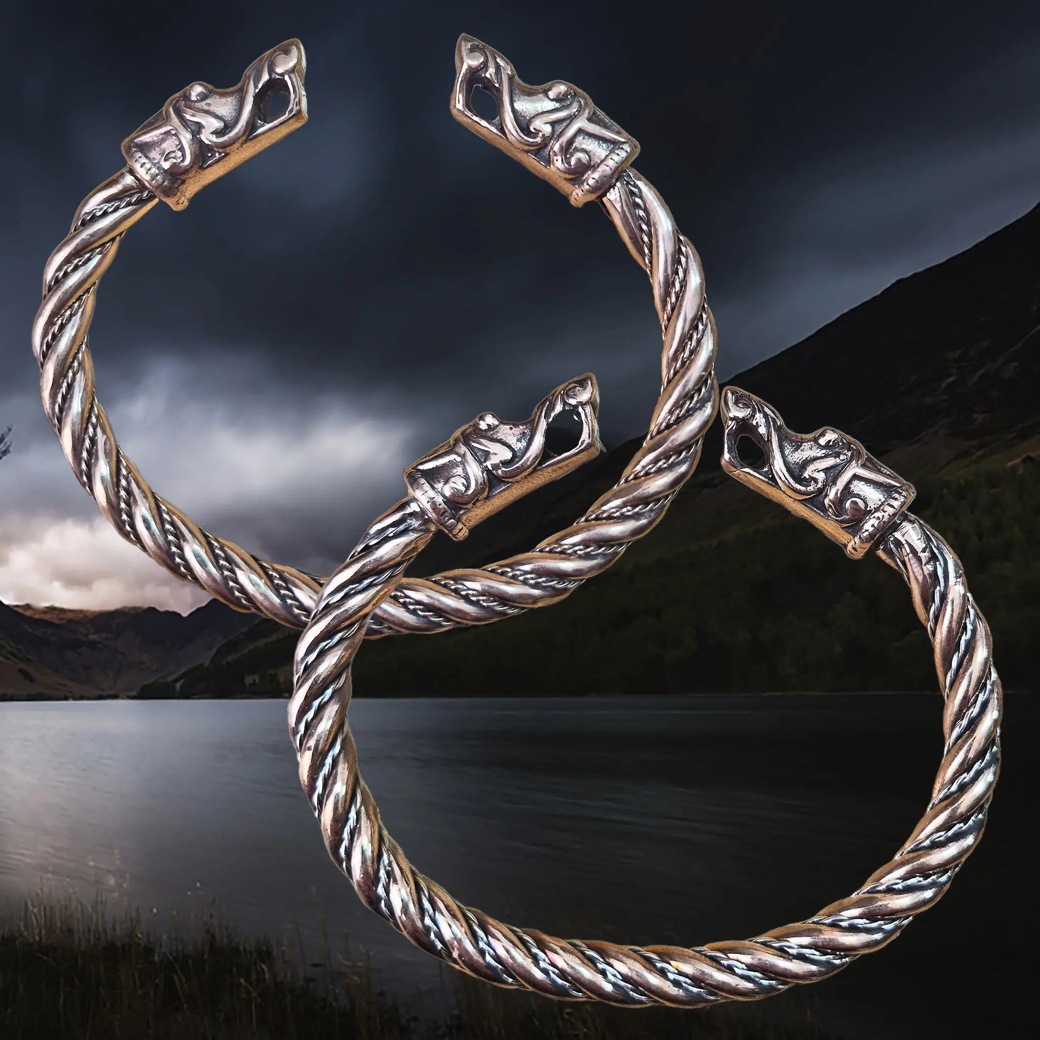 Handmade Twisted Bronze Viking Bracelet With Gotlandic Dragon Heads - Handmade Twisted Bronze Viking Bracelet With Gotlandic Dragon Heads -