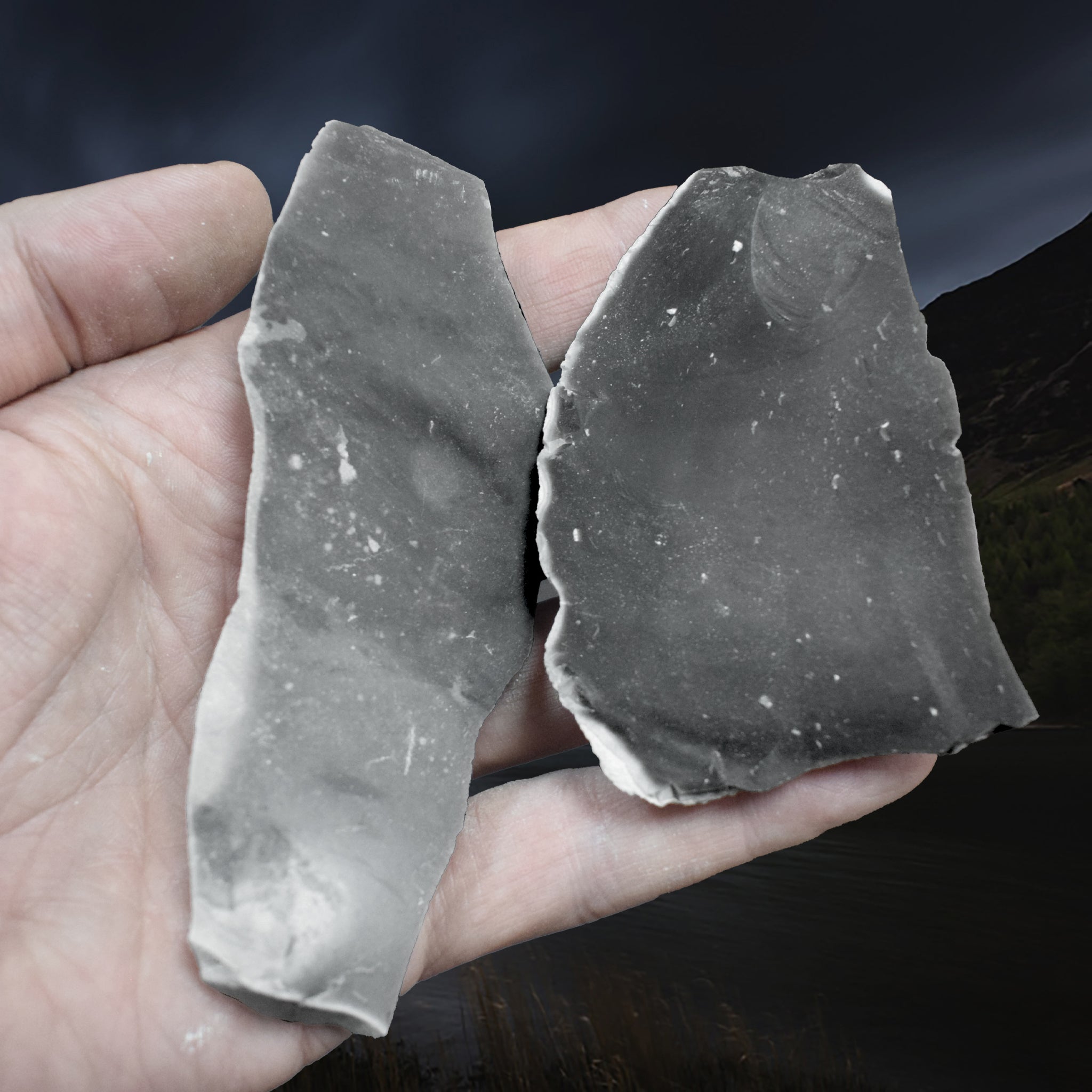 Hand-Knapped Large Flint Flakes x 2 from the UK on Hand