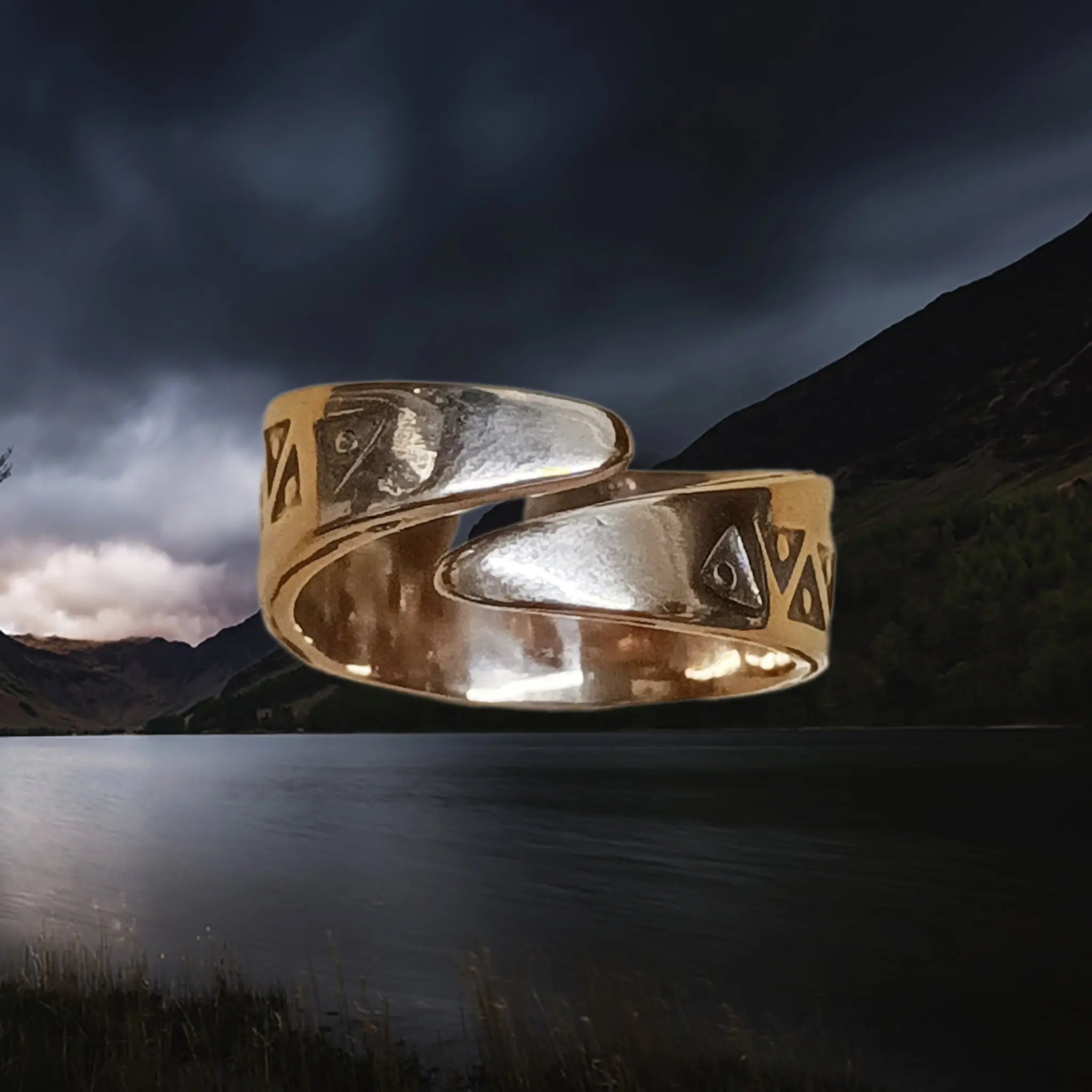 Bronze Replica Viking Ring with Stamped Viking Design - Back View