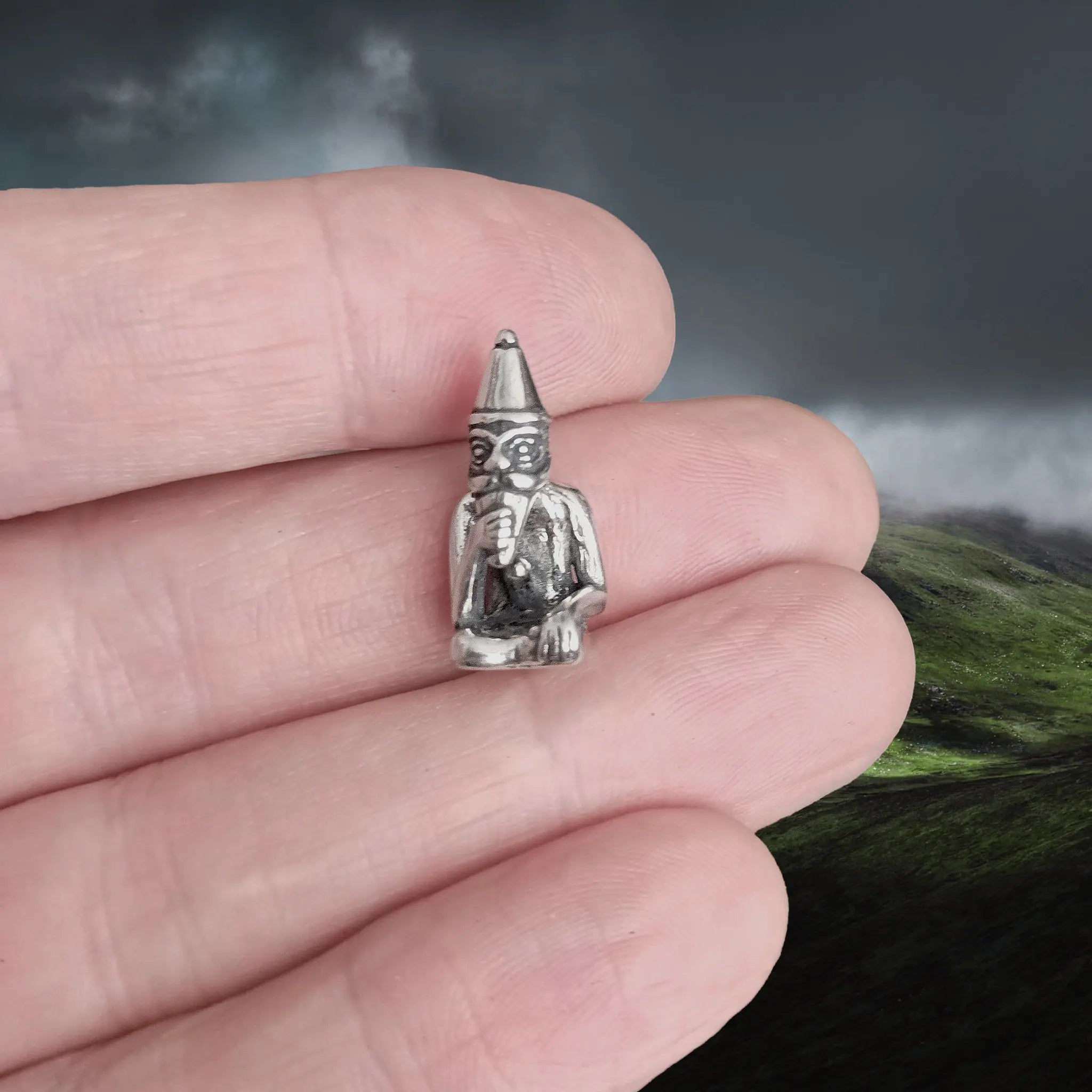 The Norse Fertility God Freyr in 925 Sterling Silver on Hand - Front View