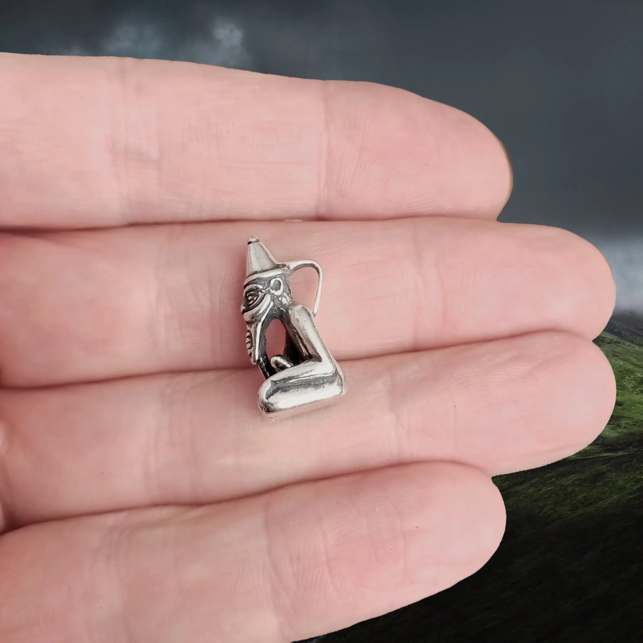 The Norse Fertility God Freyr in 925 Sterling Silver on Hand - Side View