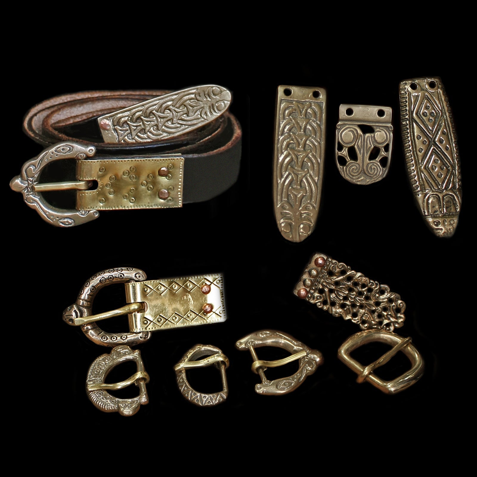 Fully Customisable Handmade Leather Viking Belt with Bronze Replica Fittings - Viking Costume