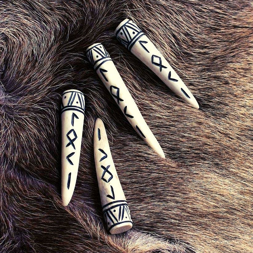 Antler Loki Rune Pendants on Reindeer Hide - Runic Viking Pendants