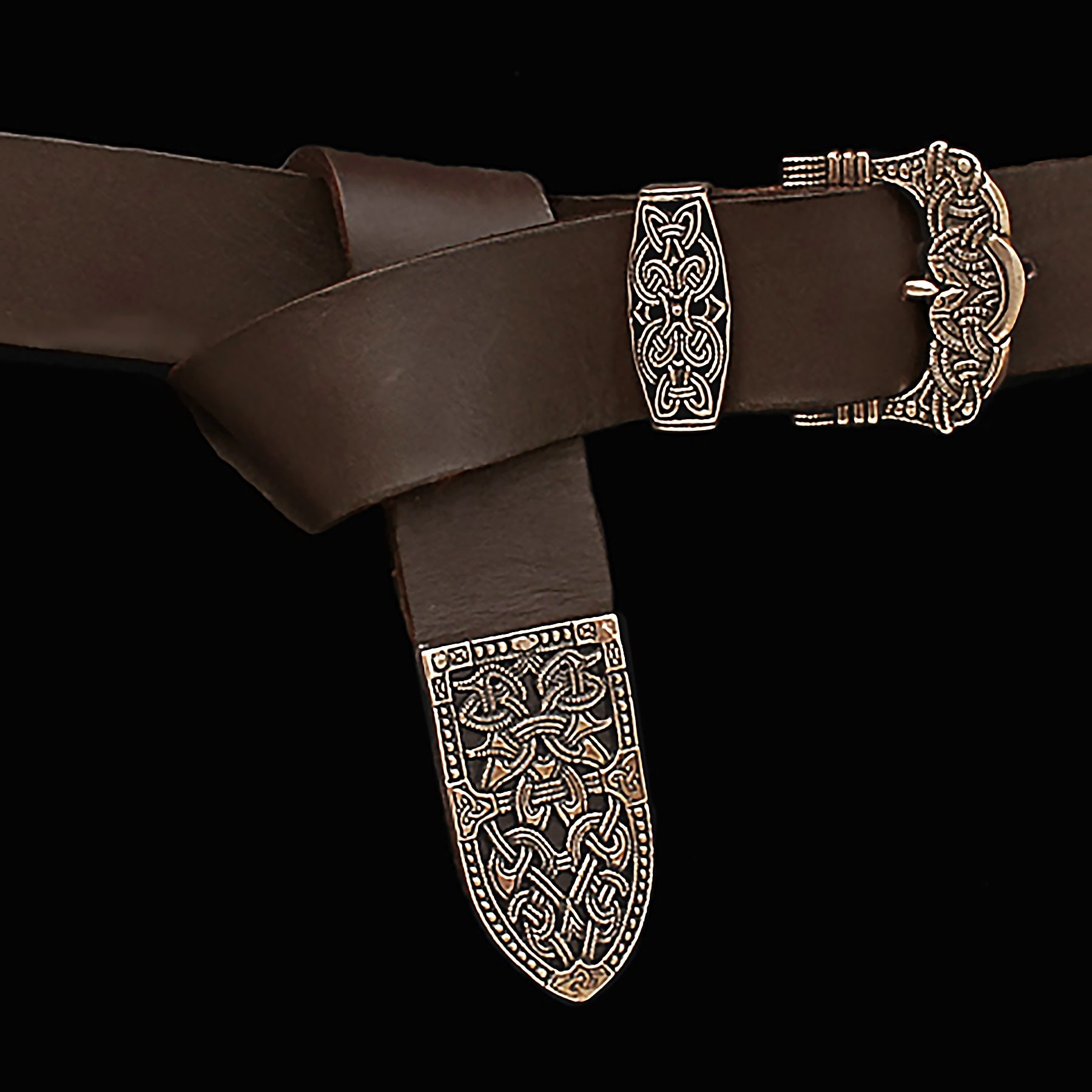 High Status Viking Belt Brown Leather Strap Bronze Gokstad Belt Fittings