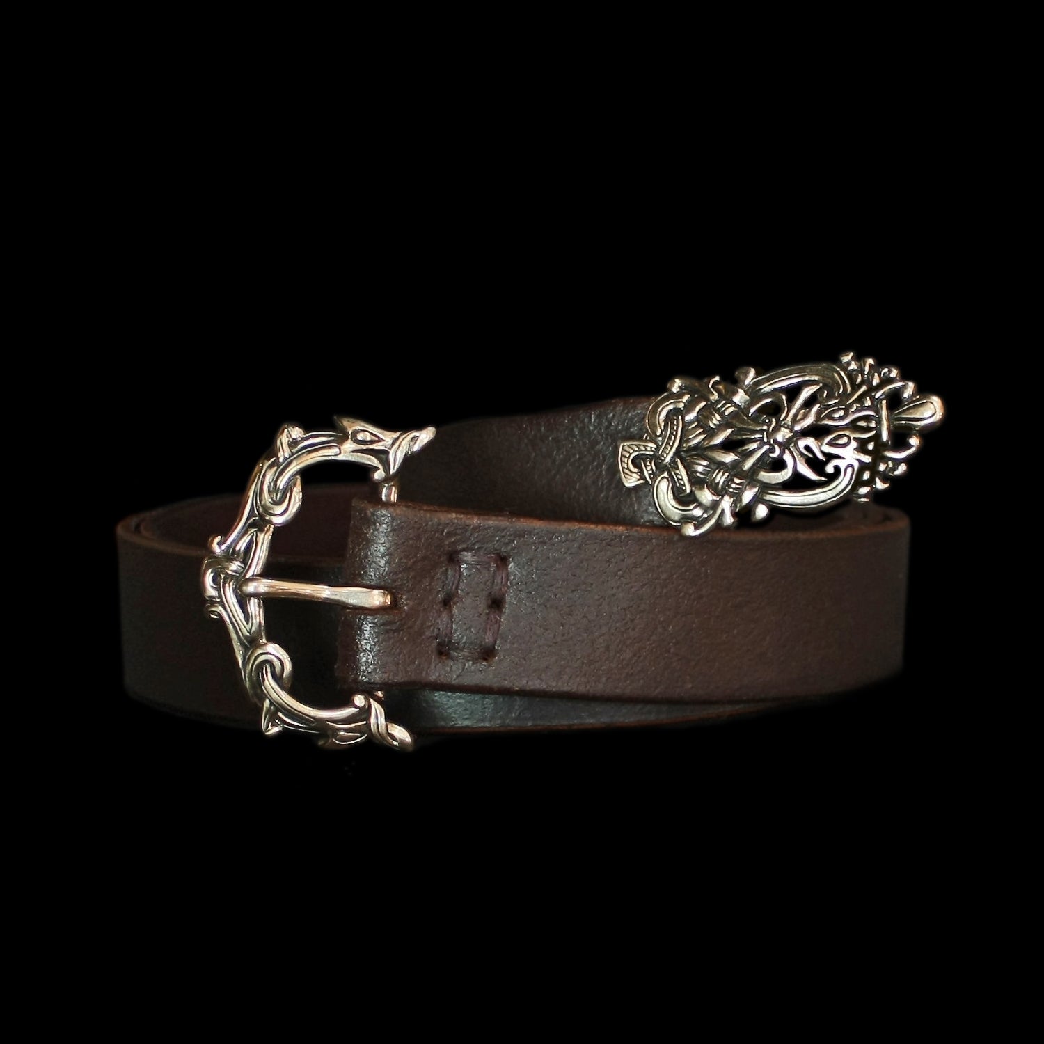 High status leather Viking belt with bronze Ringerike fittings - Viking Belts - Viking Clothing