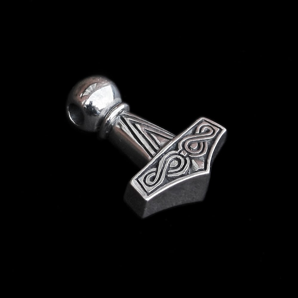 Silver Runic Thor's Hammer - Angled View - Viking Jewelry