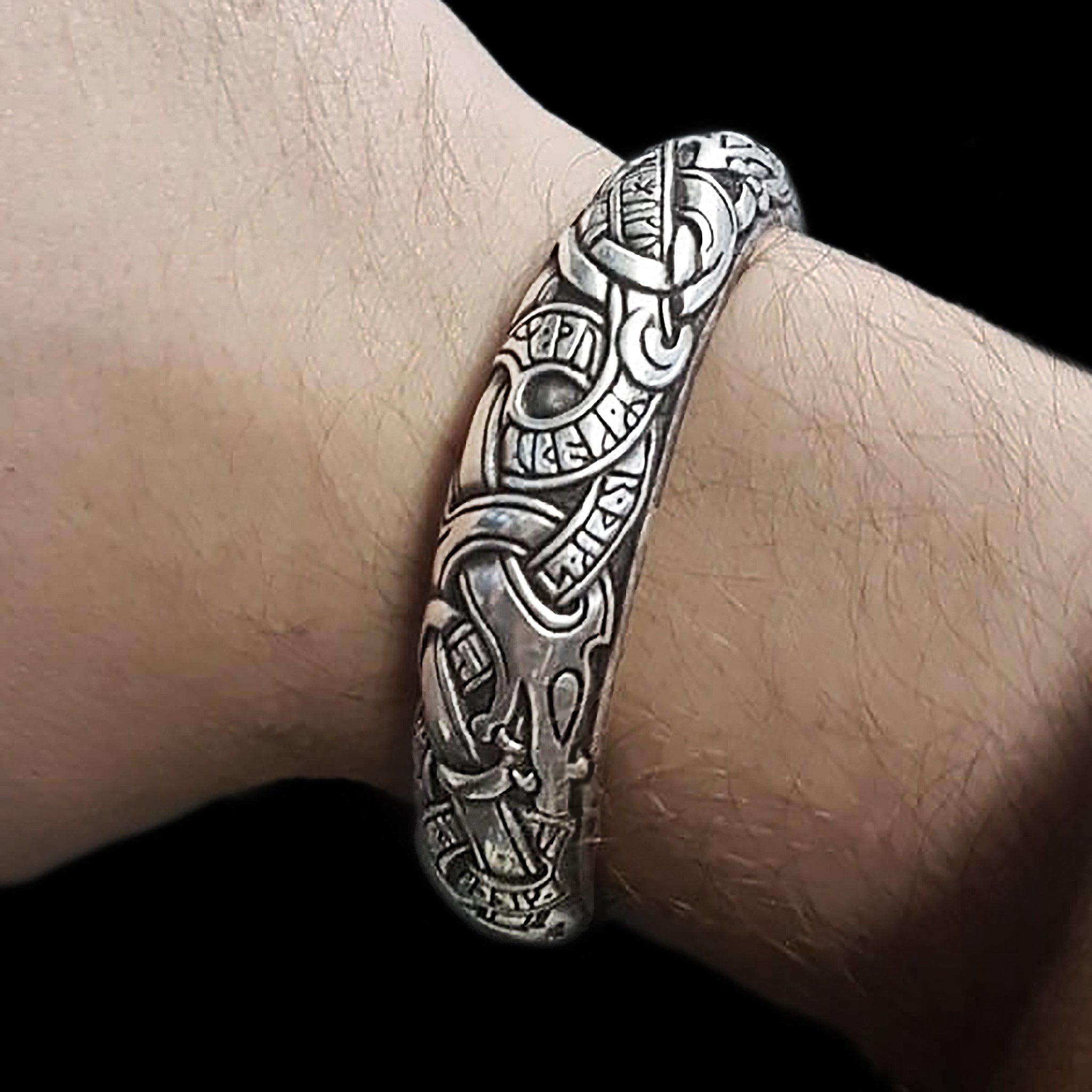 Silver Runic Viking Arm Ring Worn by One of our Customers - Viking Jewelry