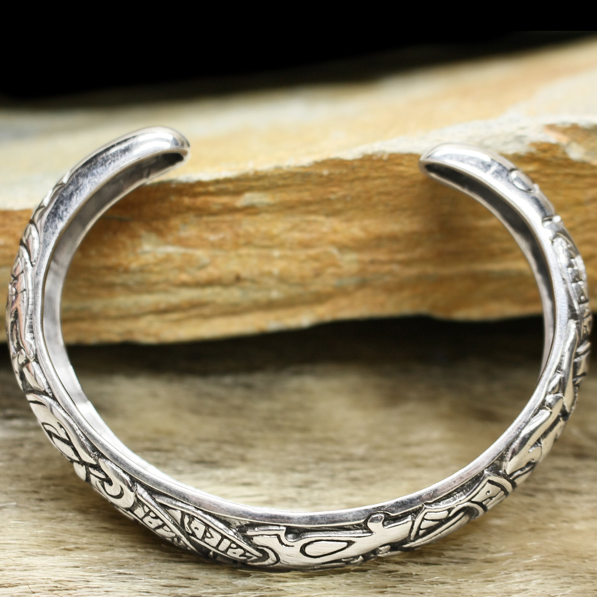 Silver Runic Viking Bracelet / Arm Ring - Side View