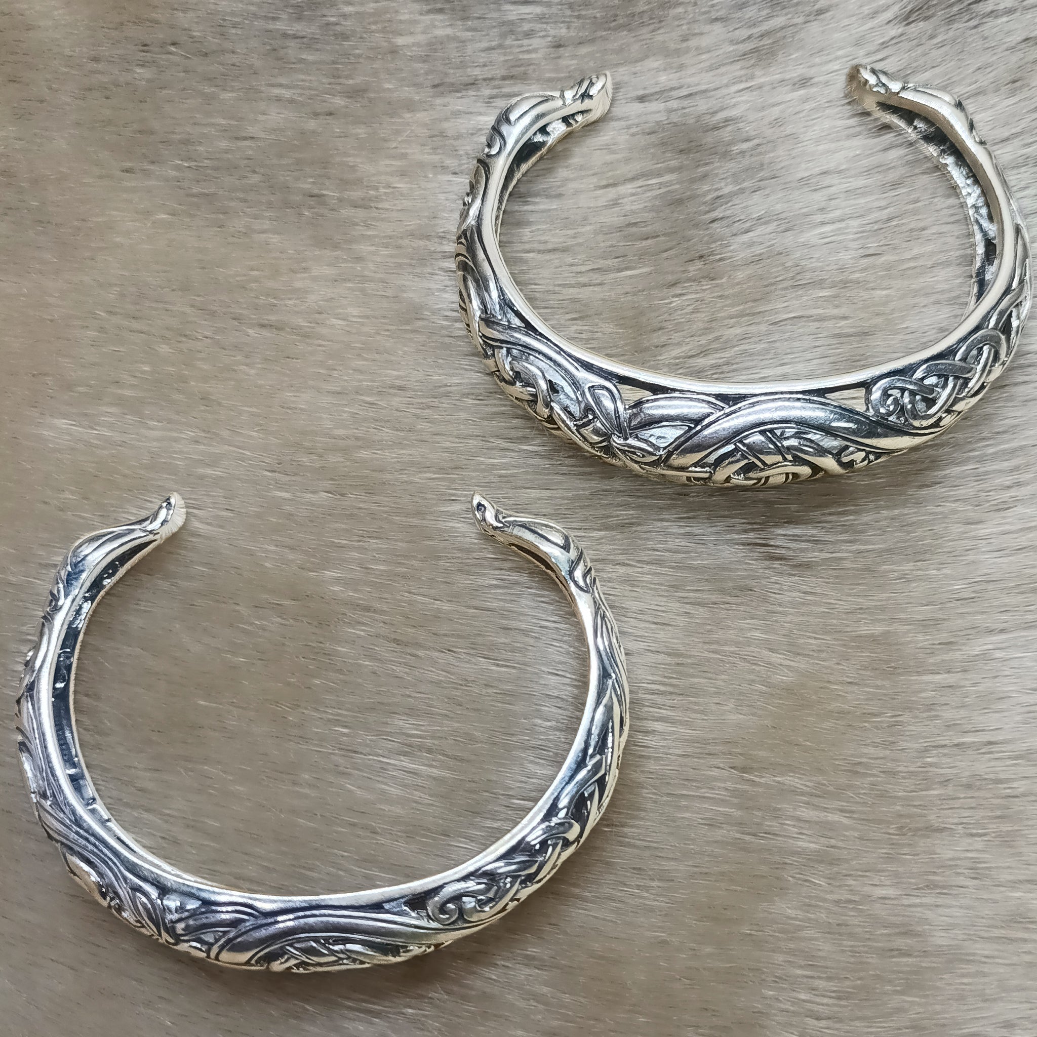 Silver Urnes Dragon Bracelets on Fur - Medium & Small