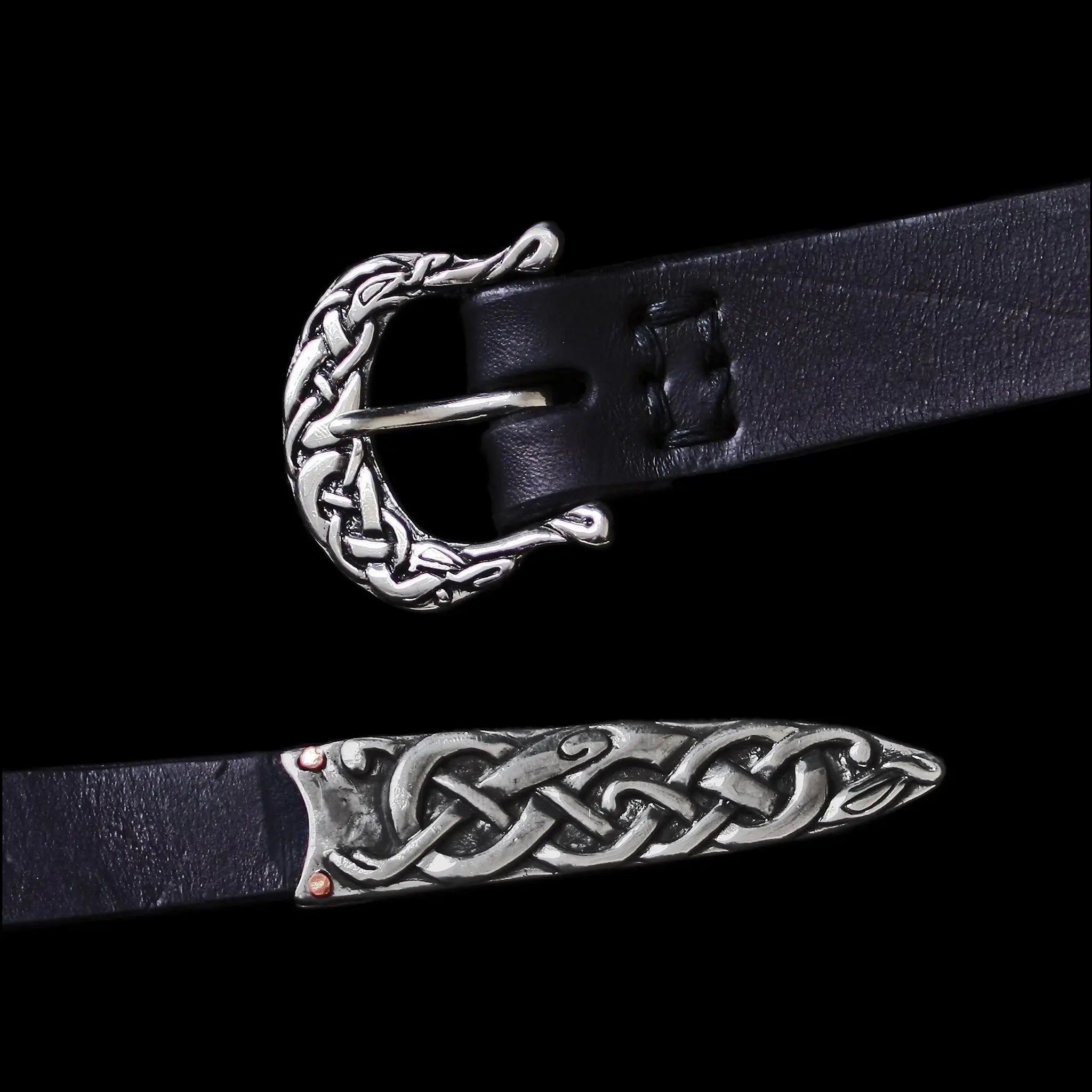 Black High Status Viking Belt with Silver Urnes Fittings