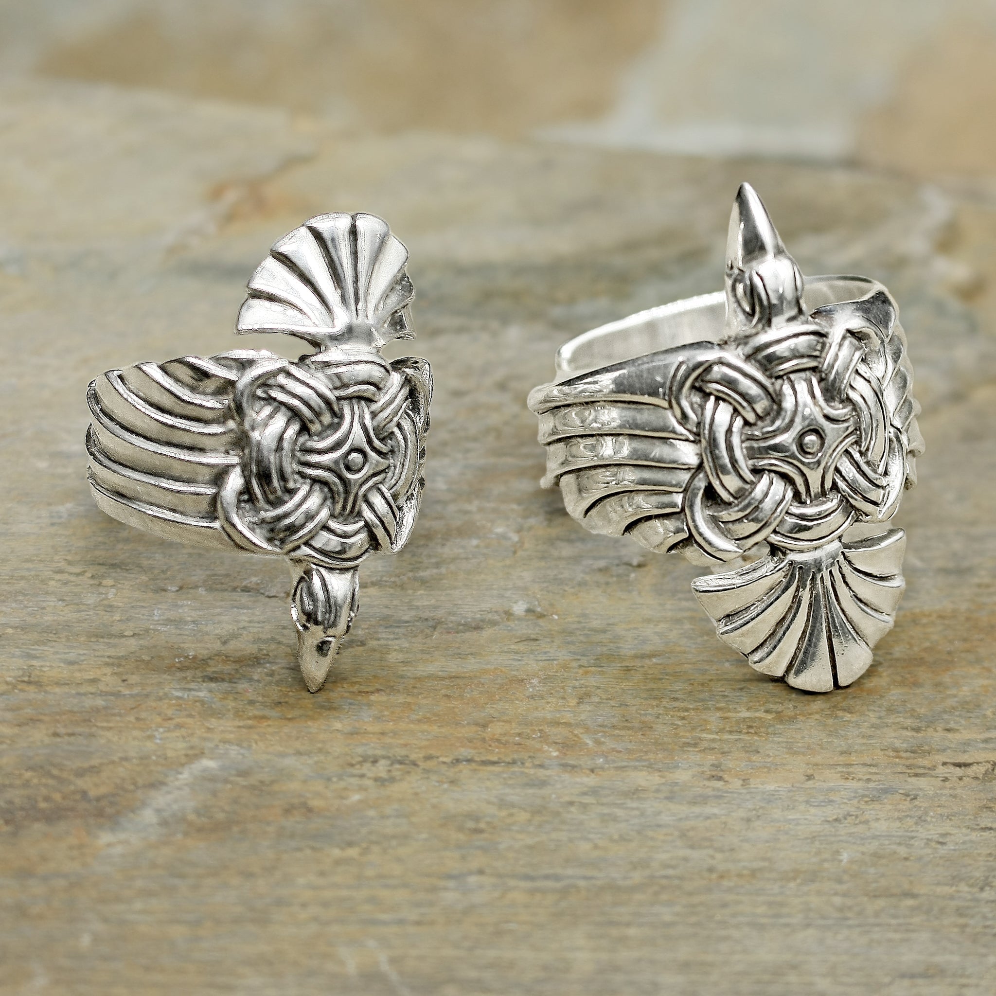 Silver Viking Raven Wing Rings on Rock