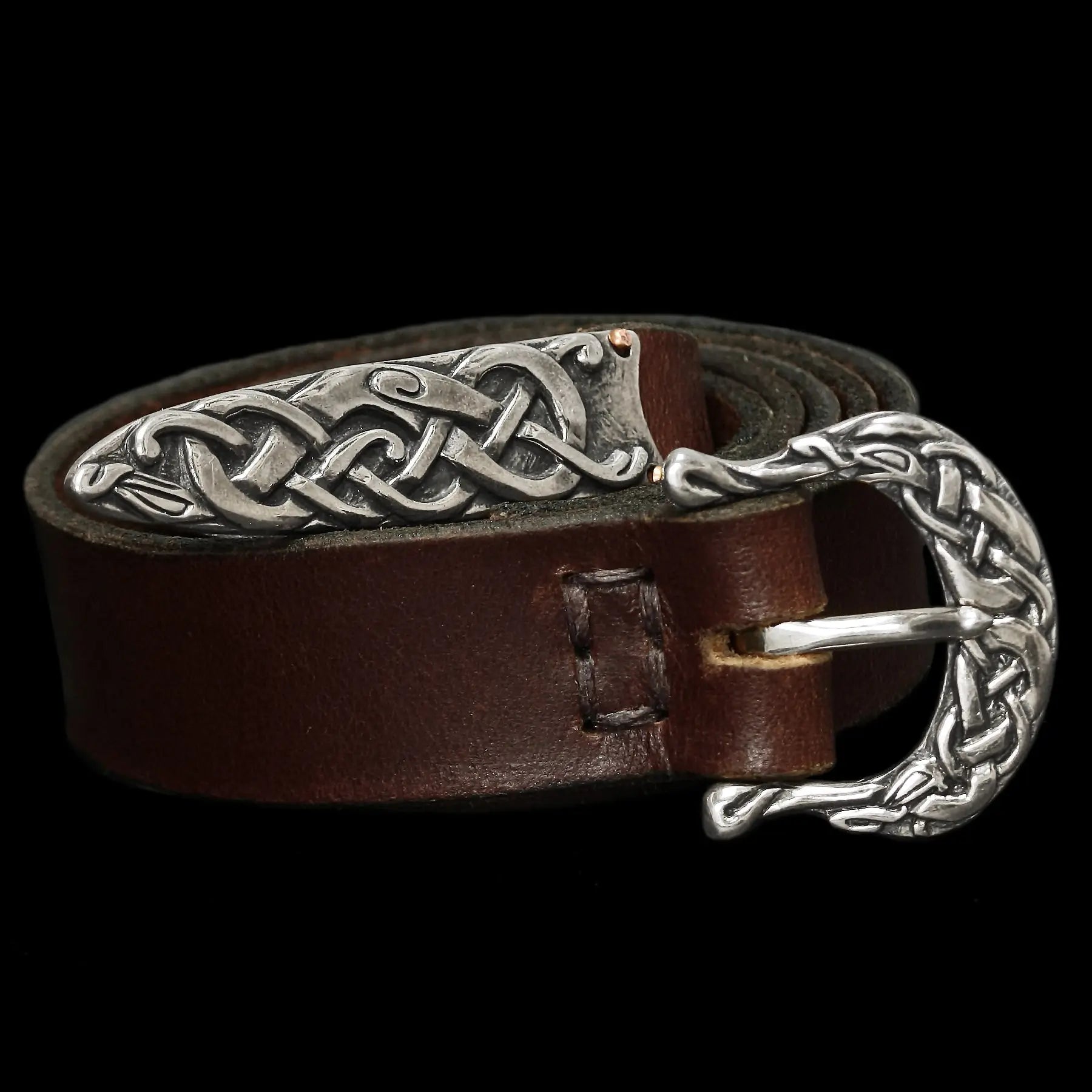 Brown High Status Viking Belt with Silver Urnes Fittings