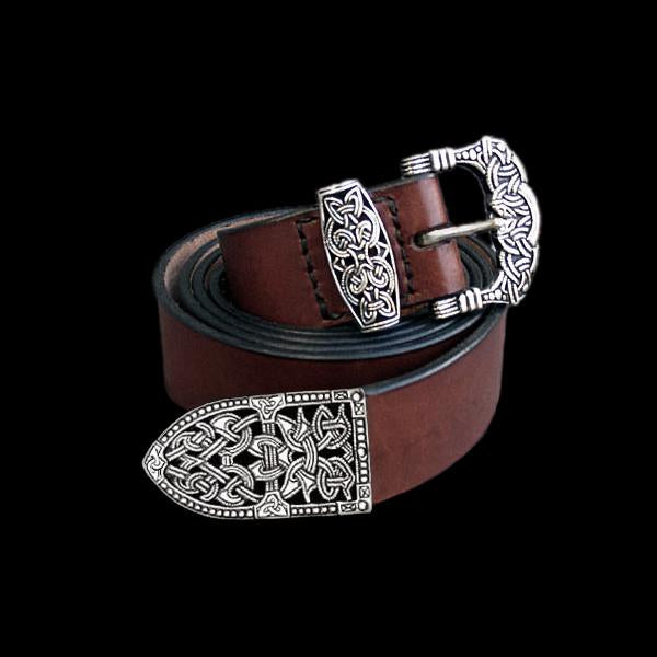 High Status Viking Belt With Gokstad Silver Fittings - Brown Strap - Belts & Fittings