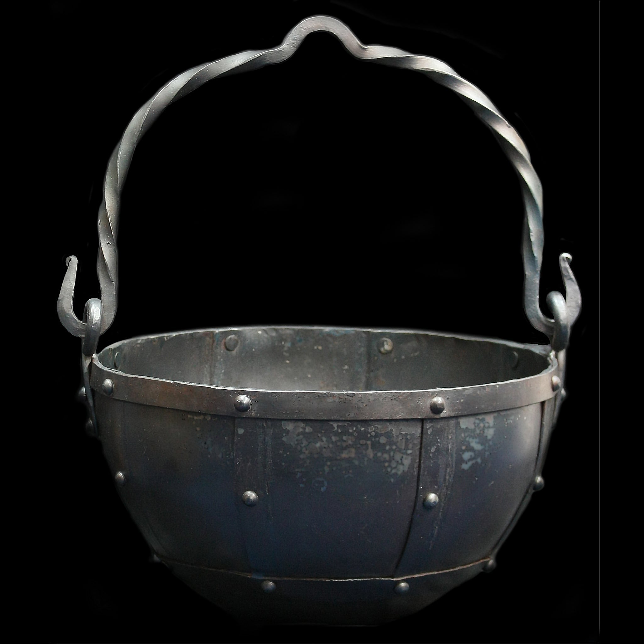 Hand-Forged Riveted Steel Cauldron - Large