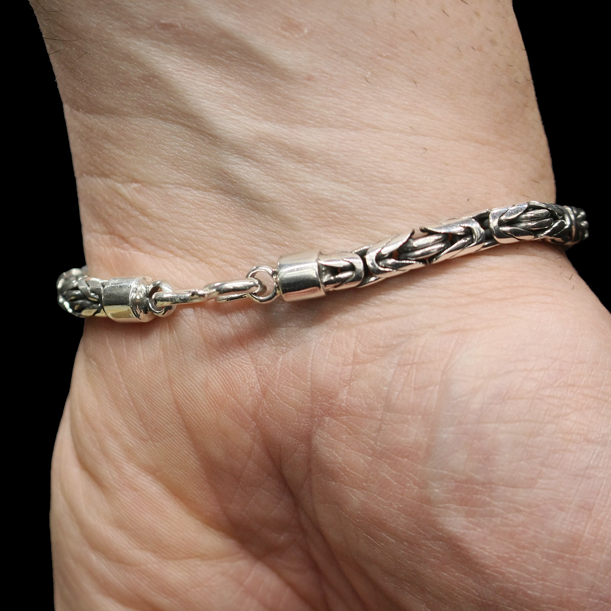 5mm Silver King Chain Viking Bracelet Simple Loop Heads S-Clasp On Wrist