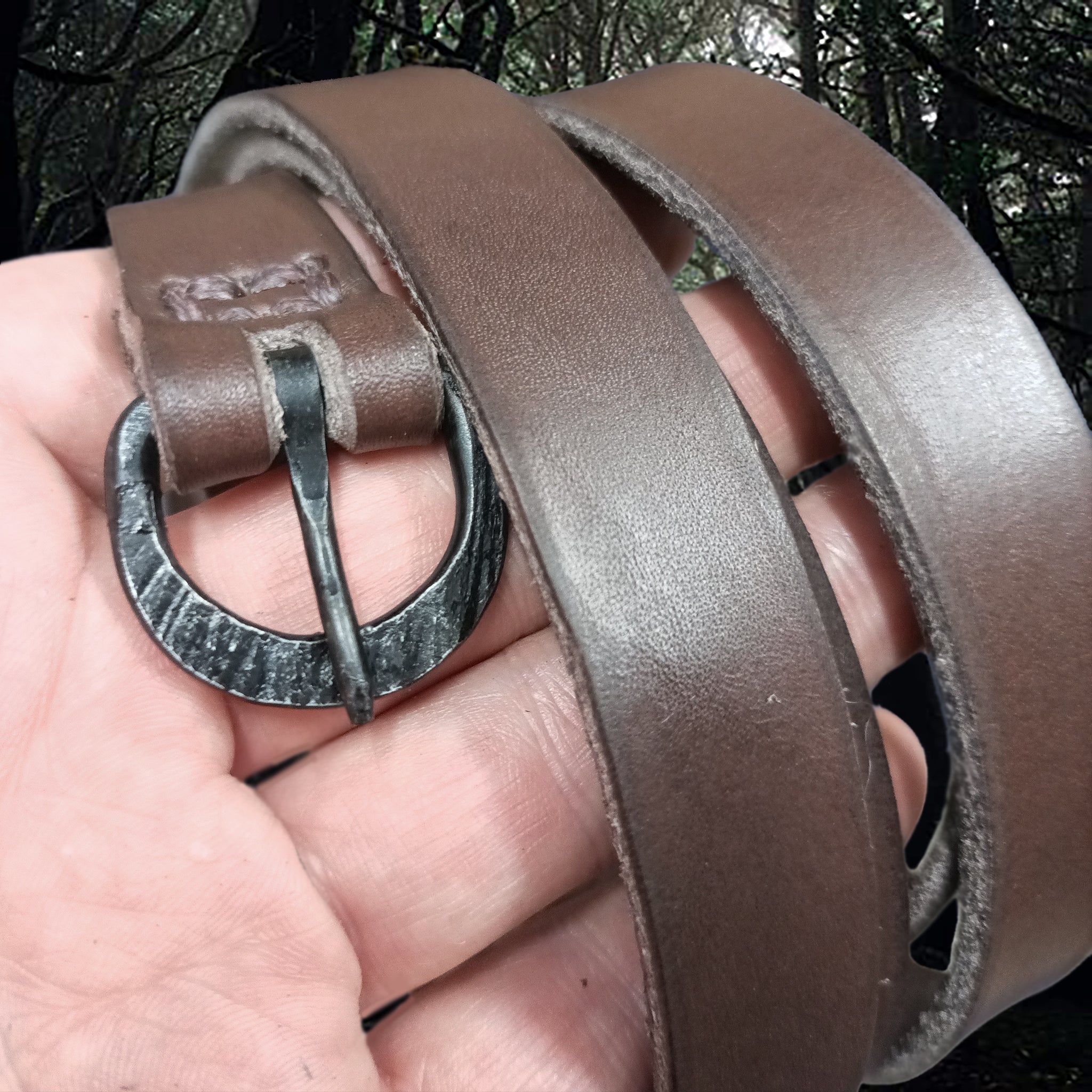 Long Viking / Medieval Belt with Hand-Forged Iron Buckle - 20mm (0.75 inch) Width on Hand