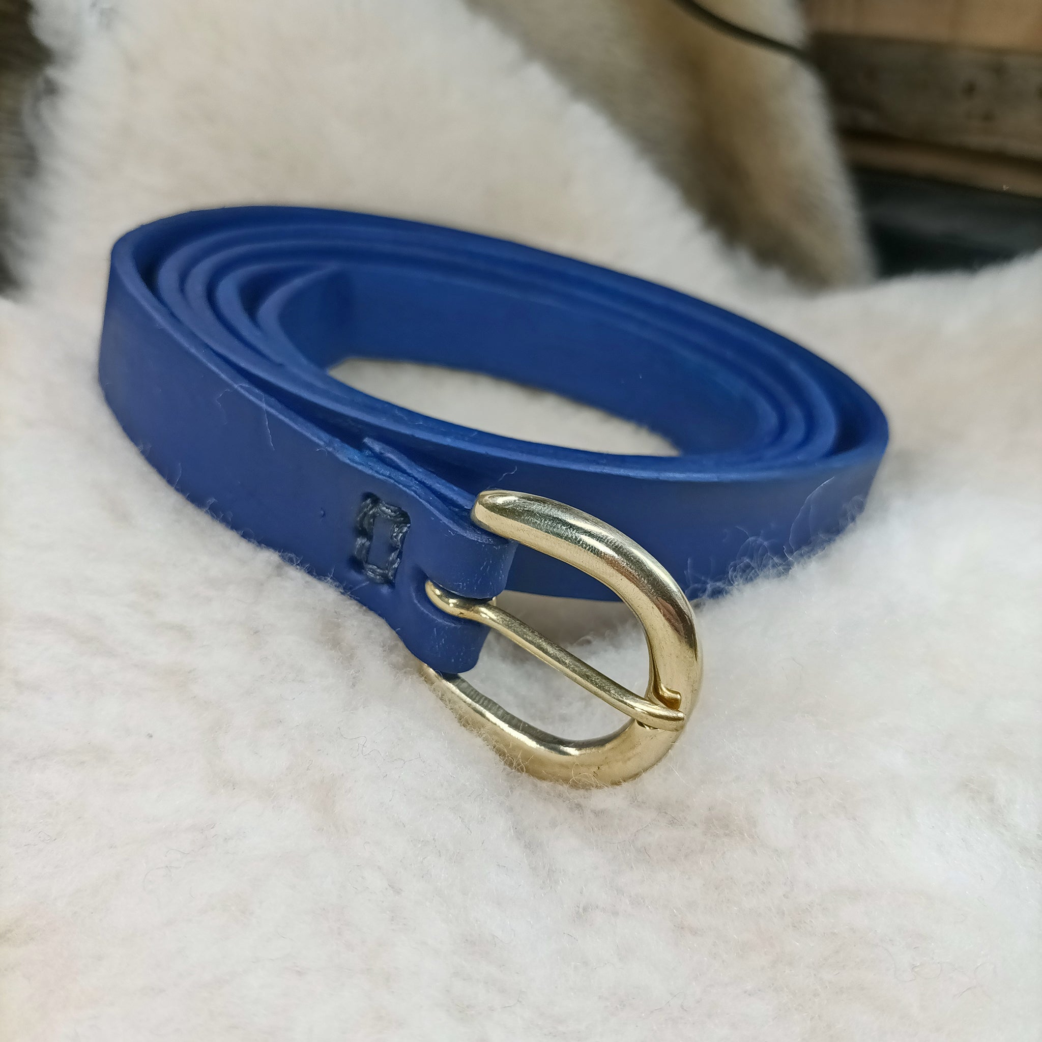 25mm Wide Long Blue Leather Viking Belt with Brass Buckle