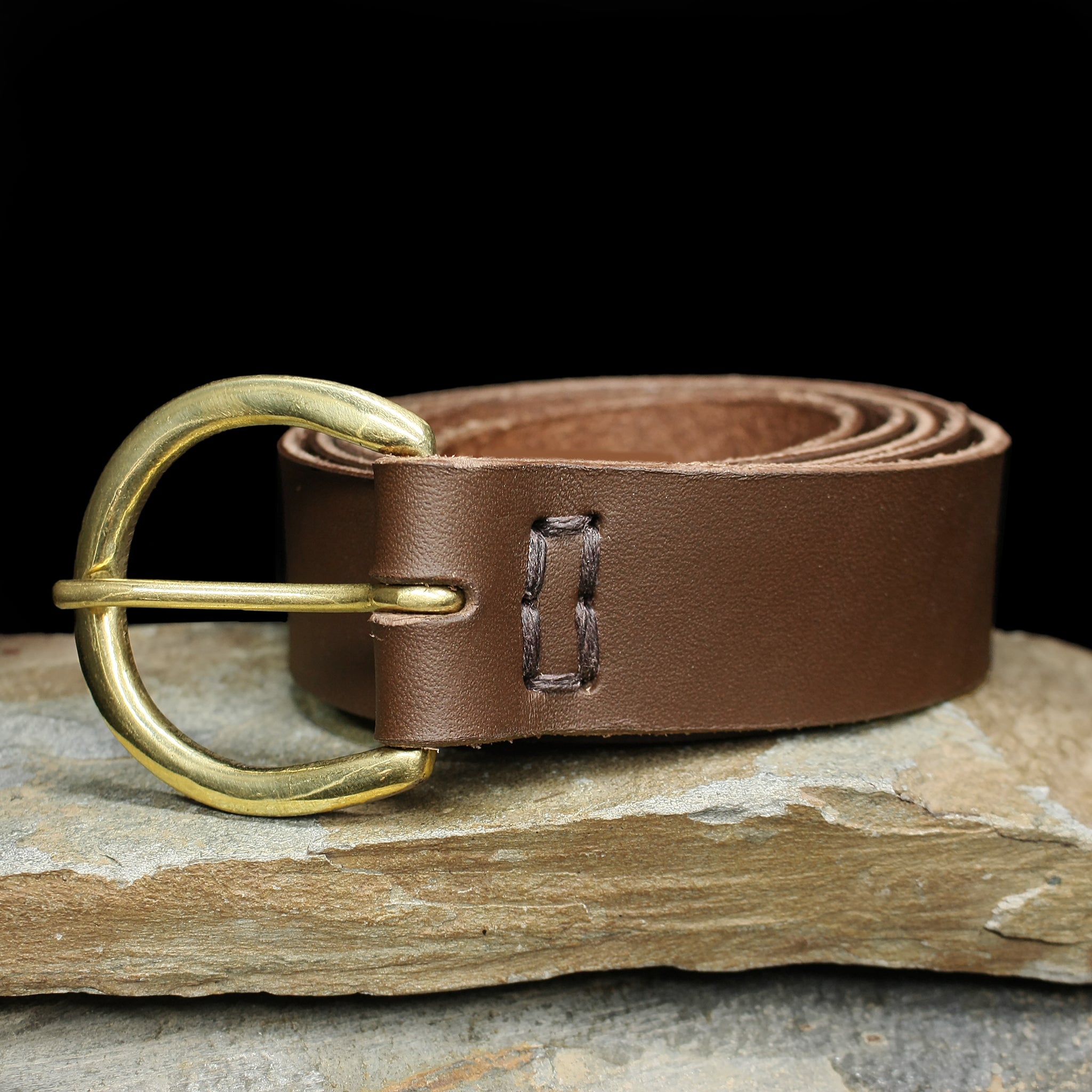 Brown Leather Viking Belt with 25mm (1 1/2 inch) Brass Buckle