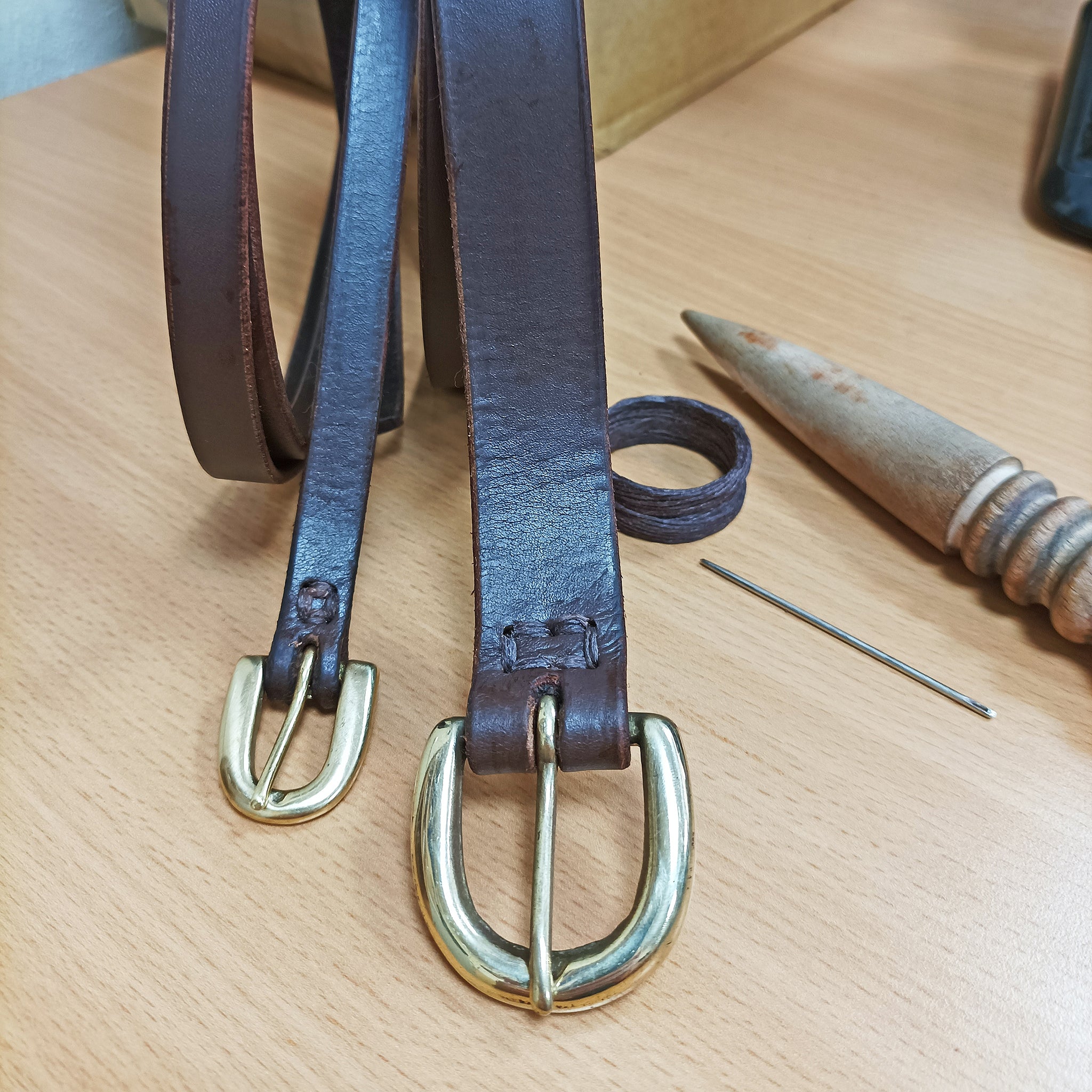 Borwn Leather Viking Belts with BRass Buckles 12mm & 25mm