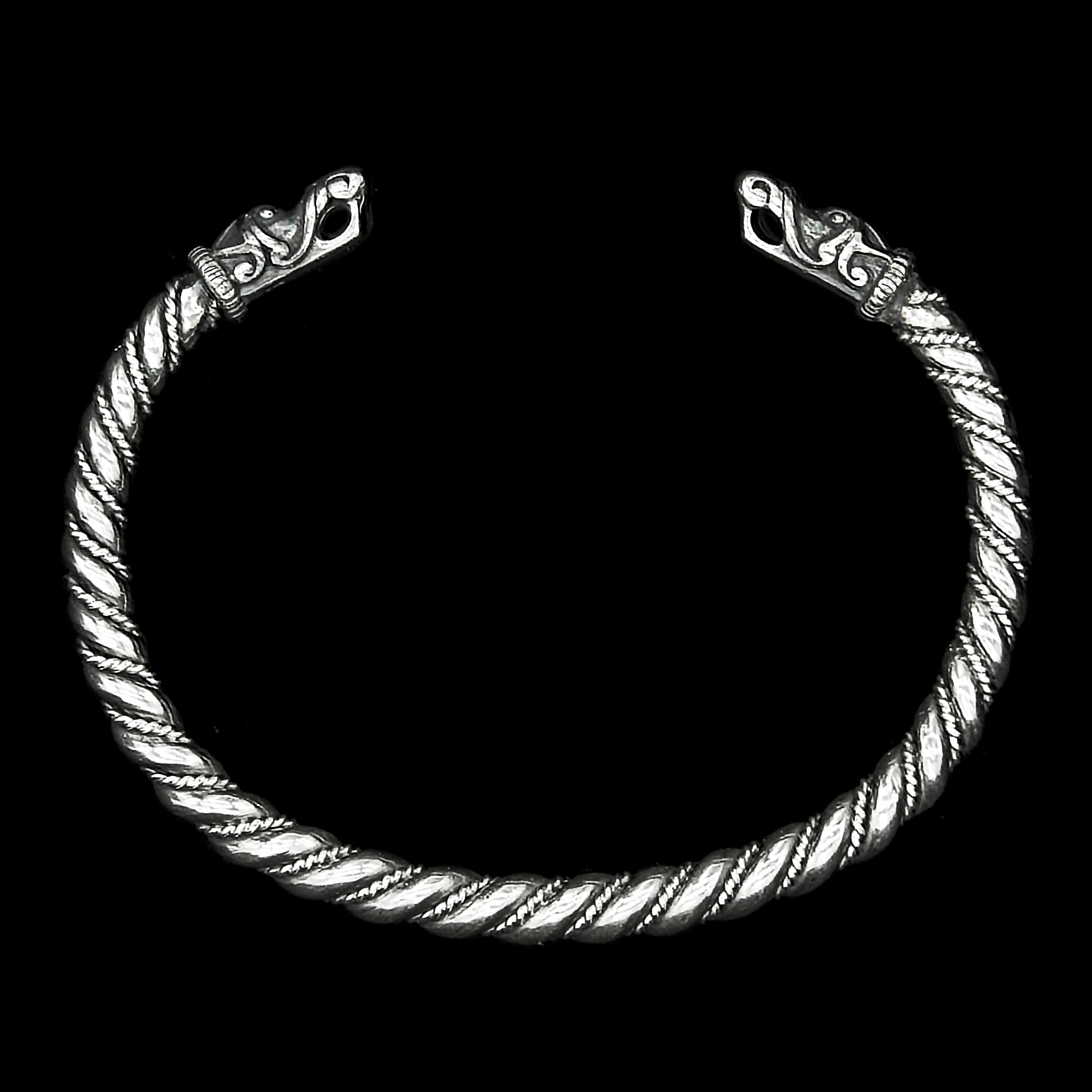 Medium Twisted Silver Bracelet With Gotlandic Dragon Heads