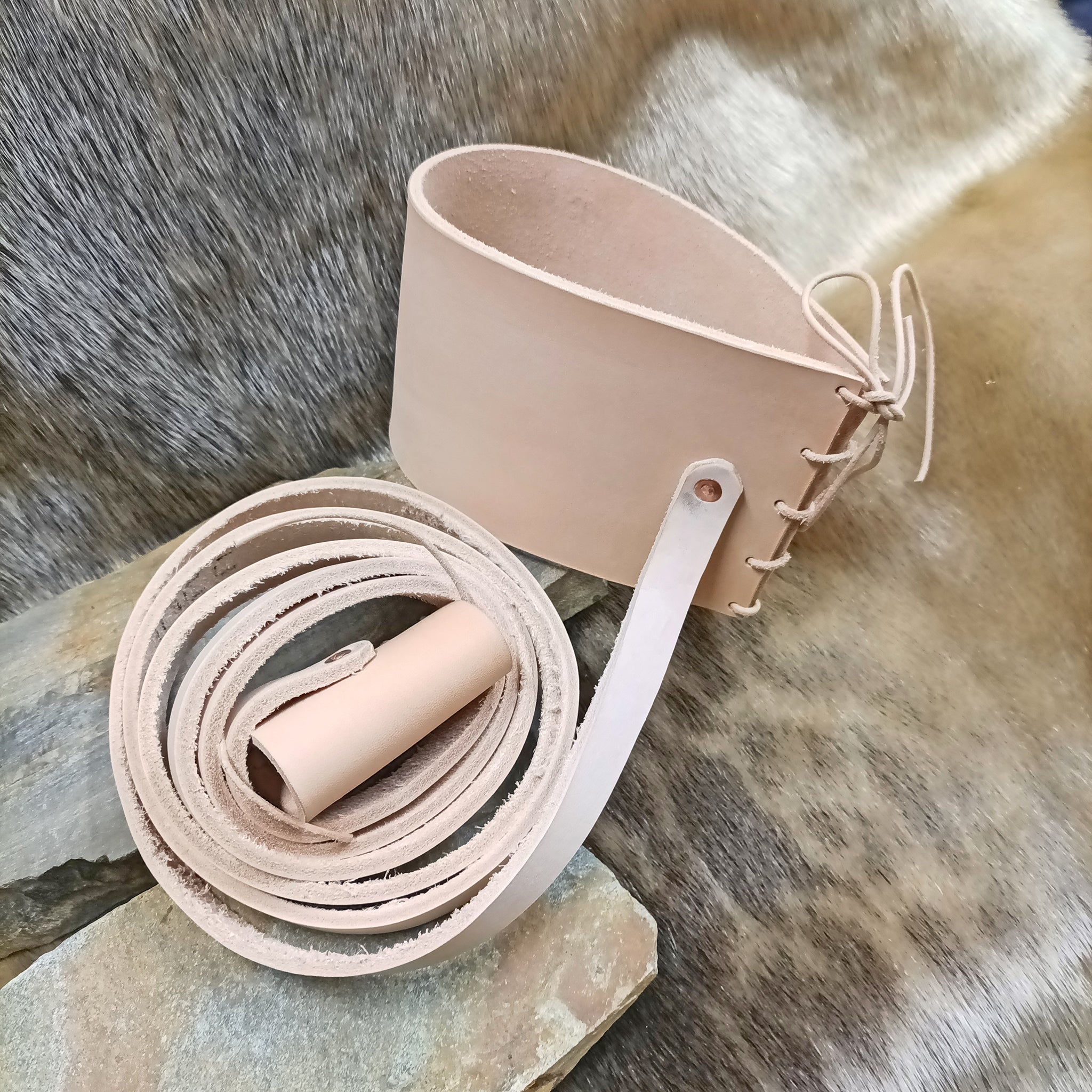 Leather Shoulder Strap for Viking Drinking / Blowing Horn - Natural Veg Tan