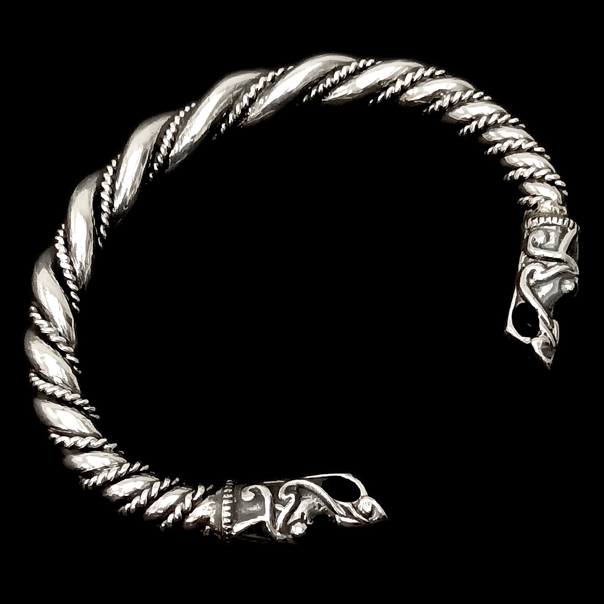 Thick Twisted Silver Arm Ring With Gotlandic Dragon Heads - Above Angle View
