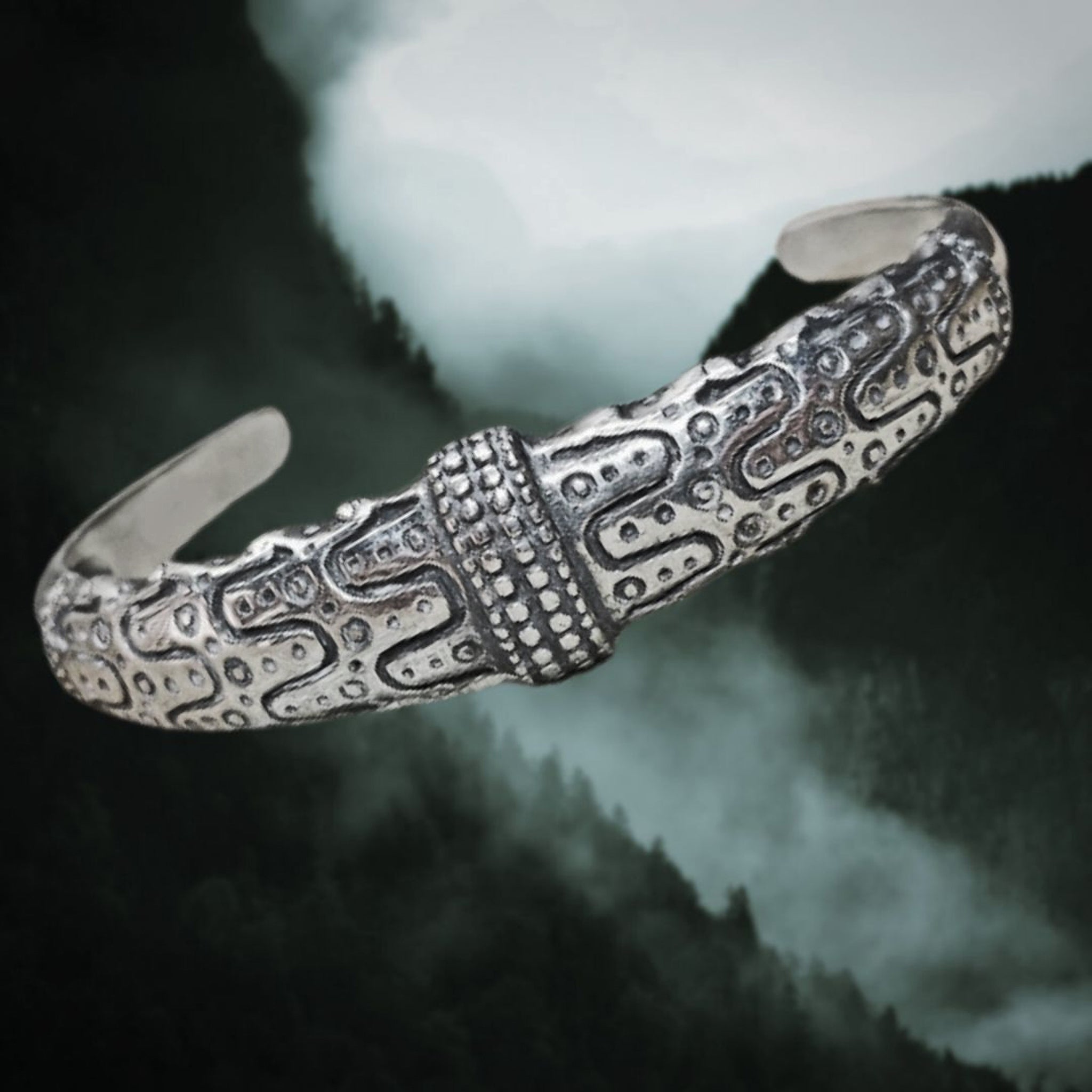 Silver Viking Bracelet from Falster - Misty River Background